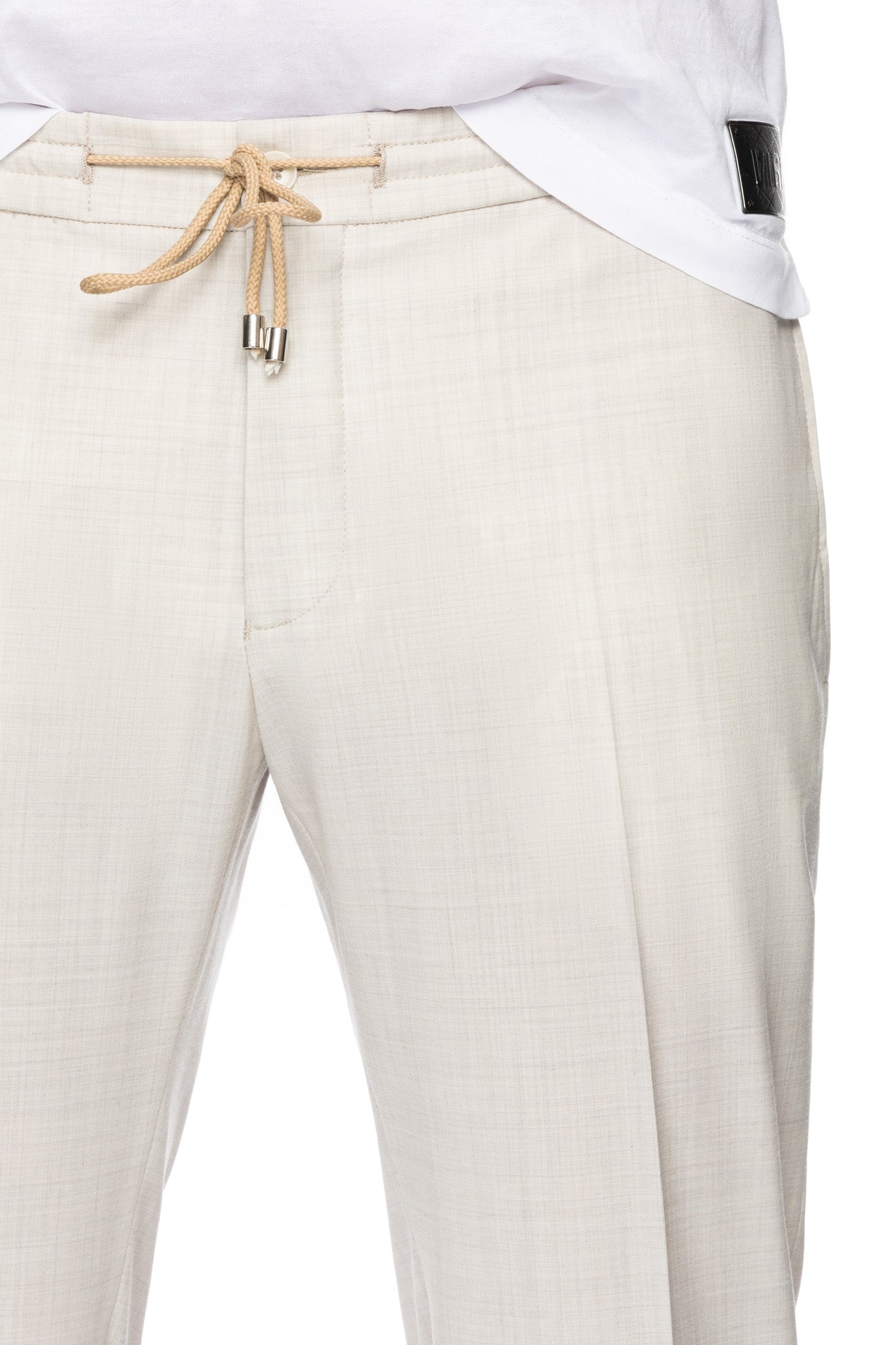 Ecru trousers with a drawstring at the waist