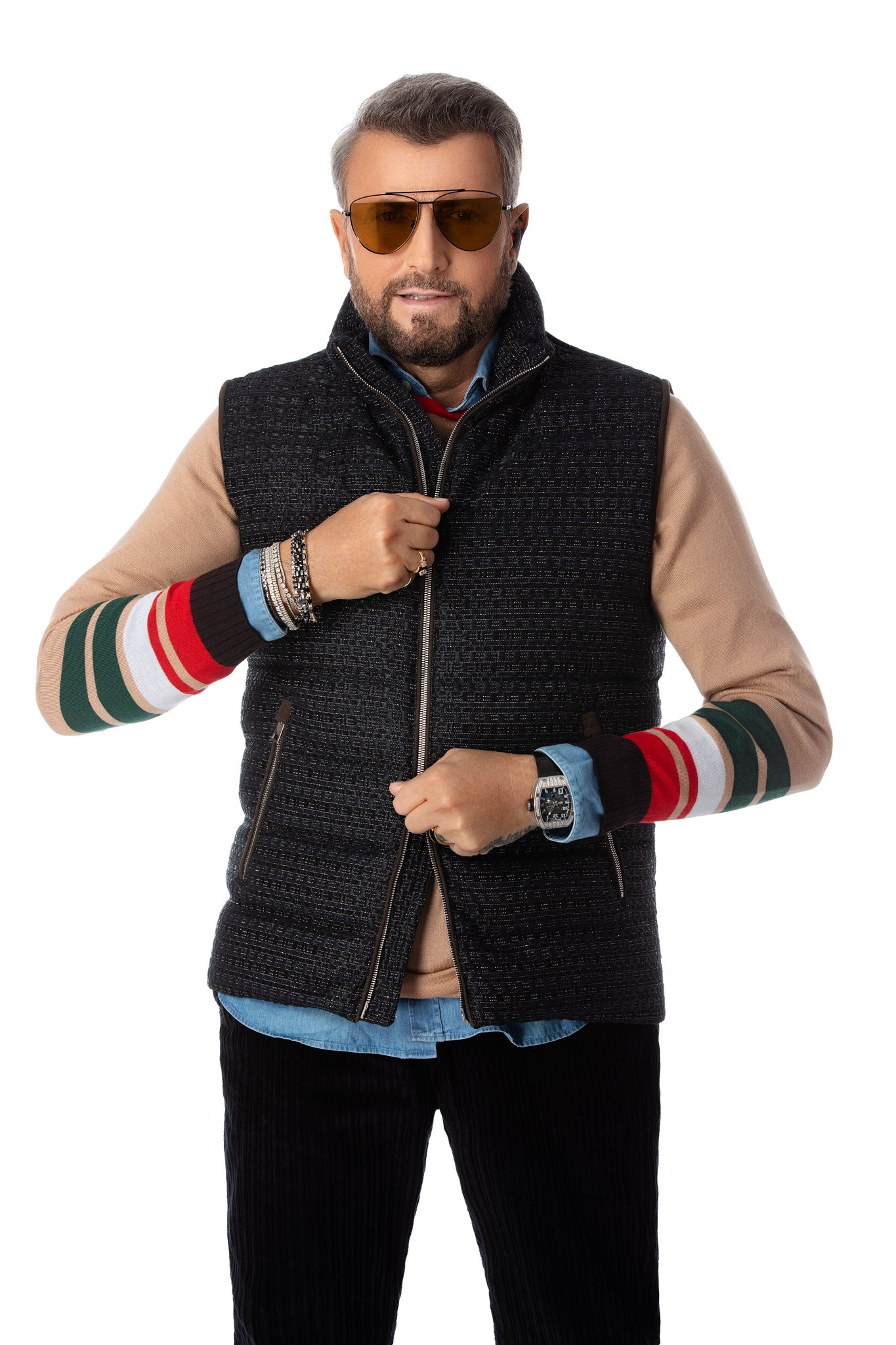 Vesta din puf de gasca cu tesatura metalizata