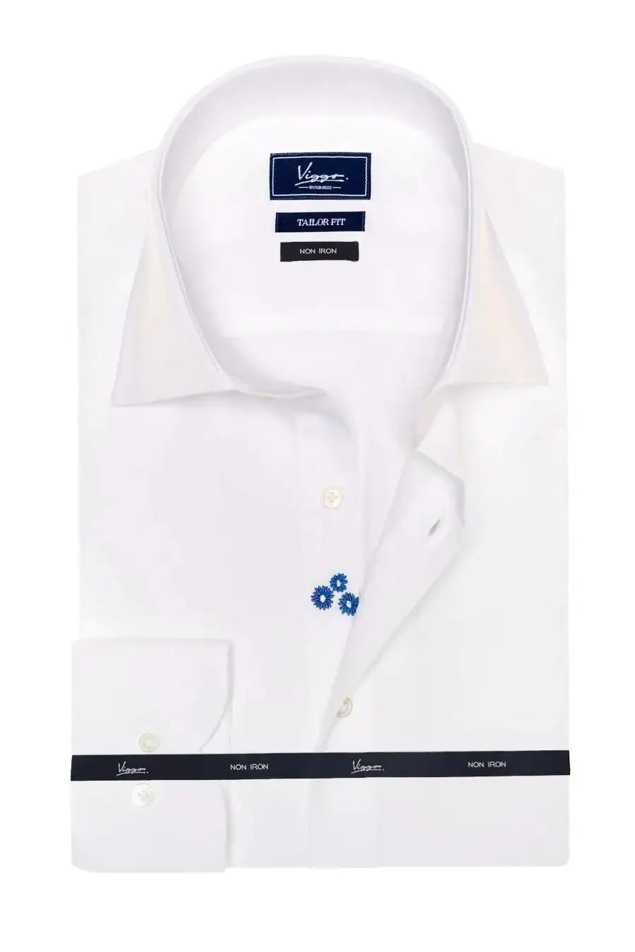 Camasa alba non iron cu floare ascunsa albastra