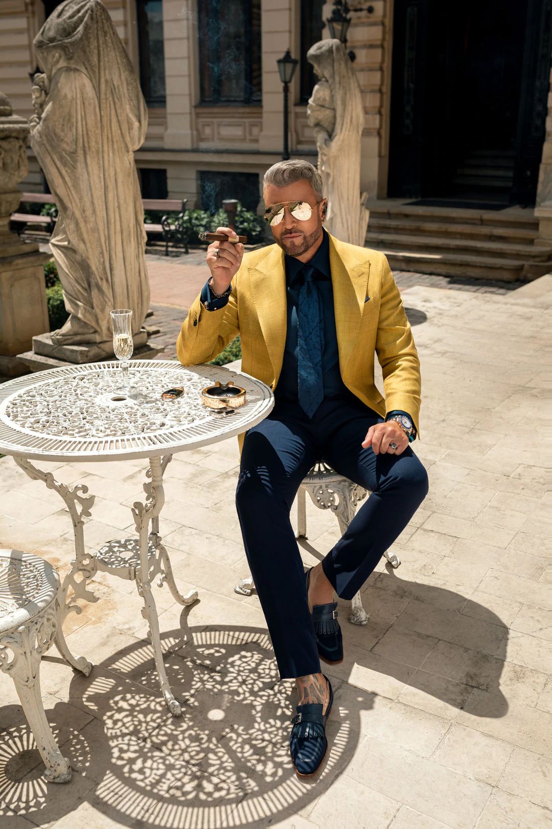 Camasa navy non iron, manseta de butoni - Viggo