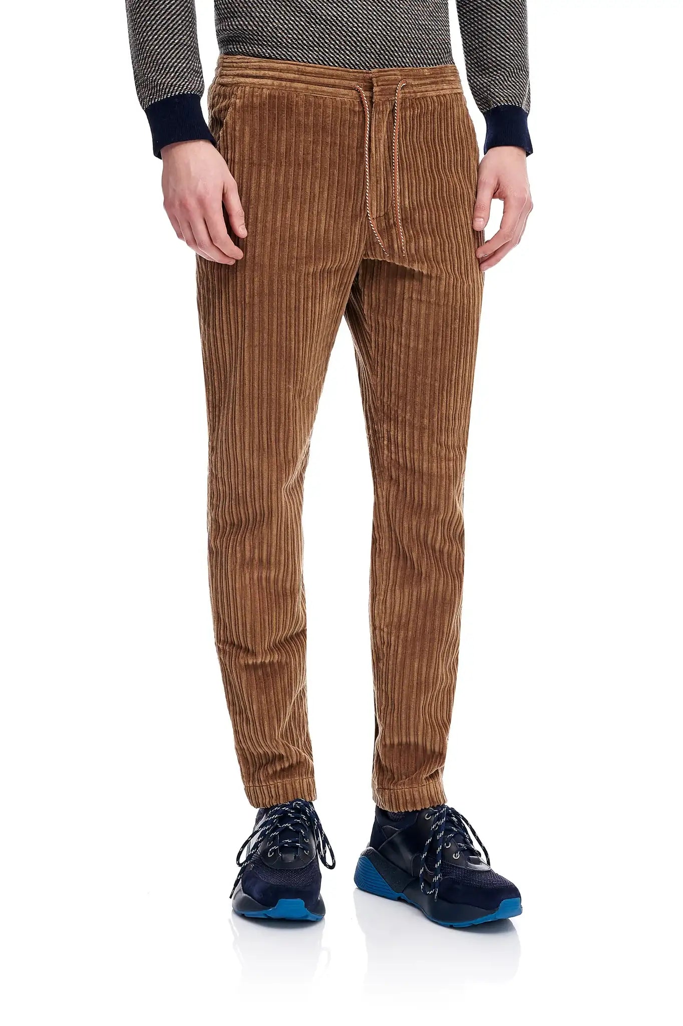 Pantaloni reiat beige cu snur