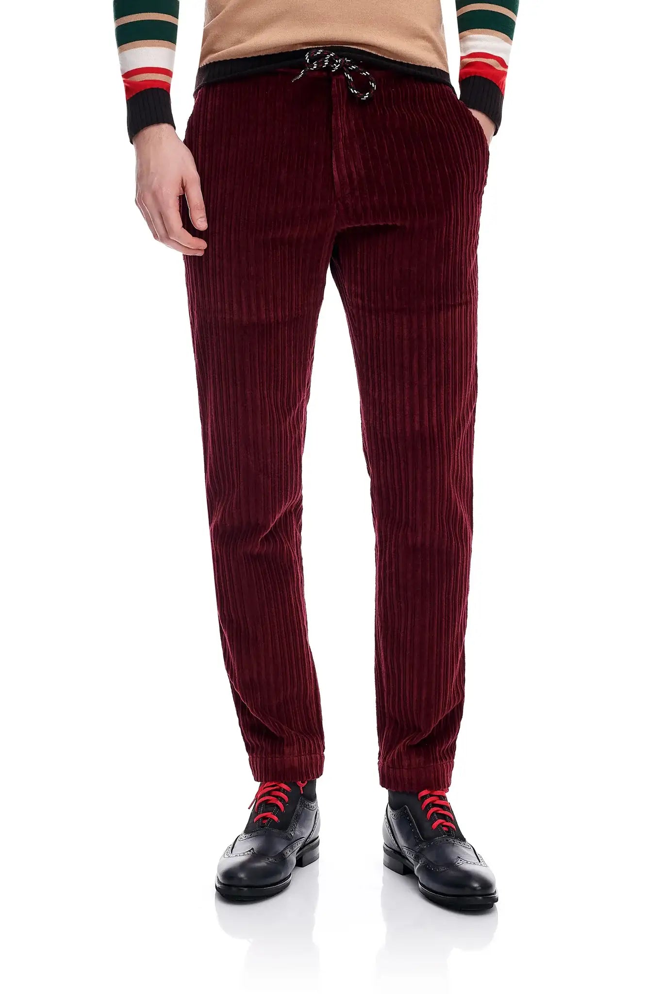 Pantaloni reiat bordeaux cu snur