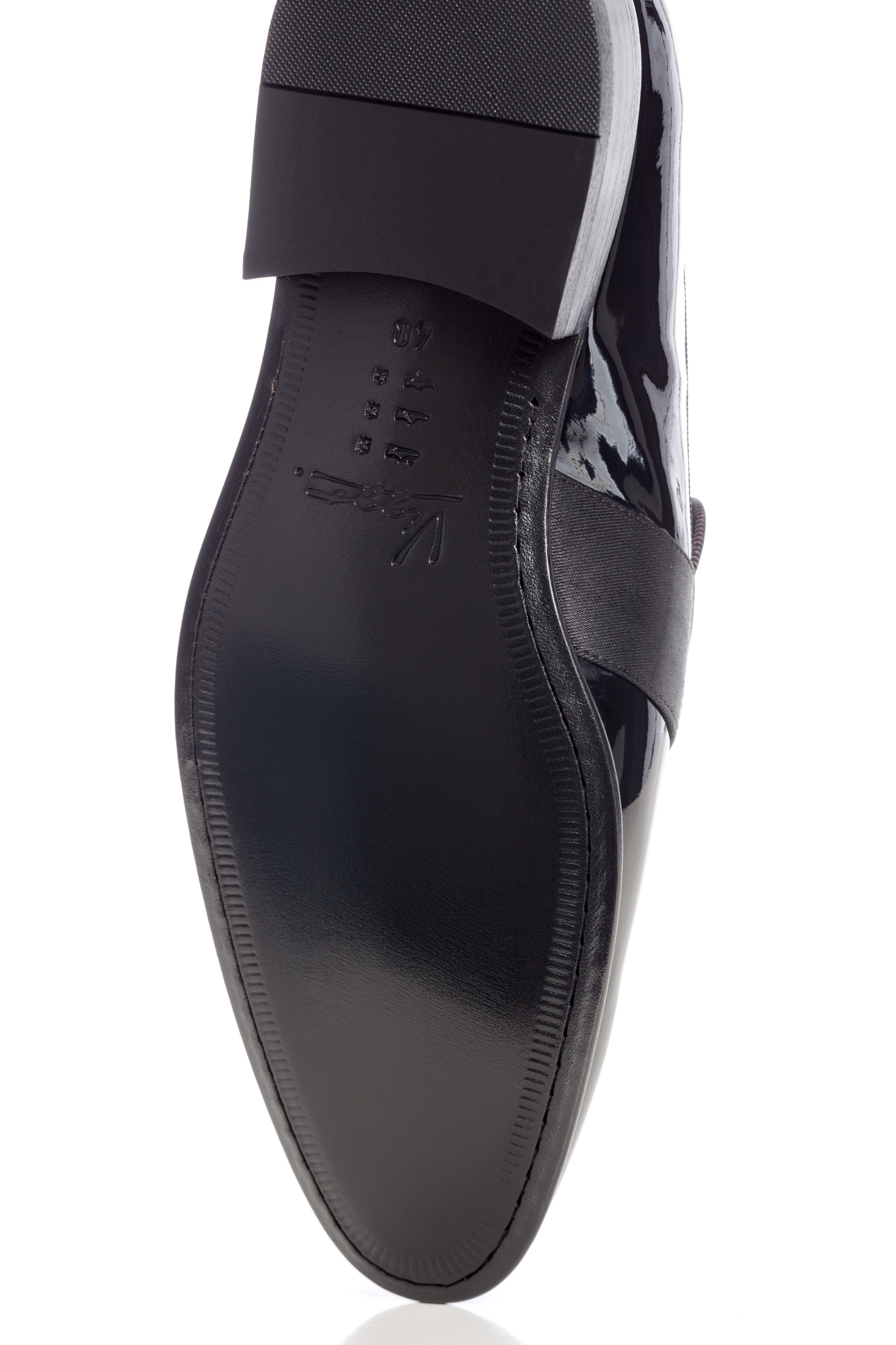 Shiny black tuxedo shoes