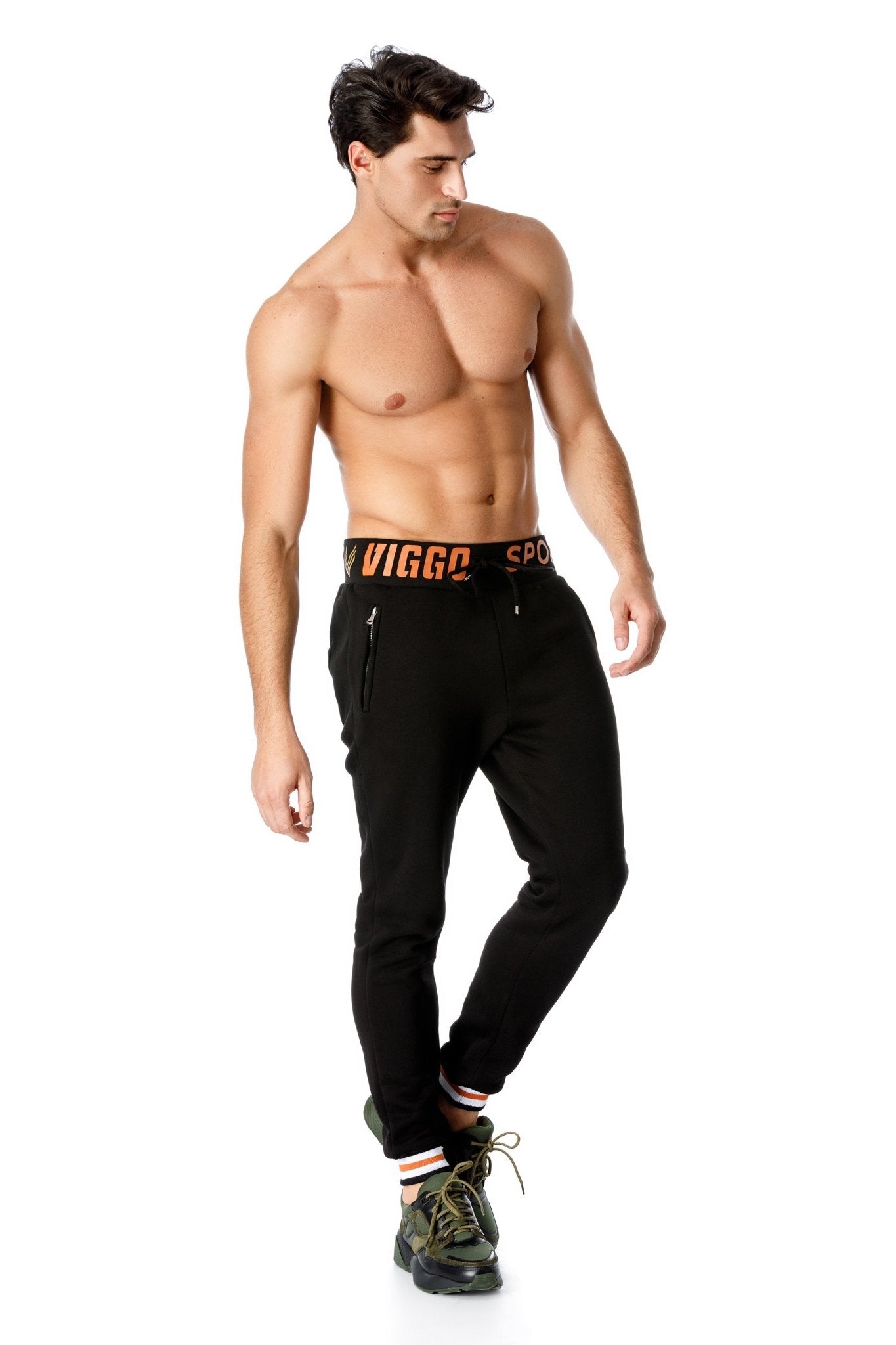 Pantalon Sport Negru Cu Portocaliu - Viggo