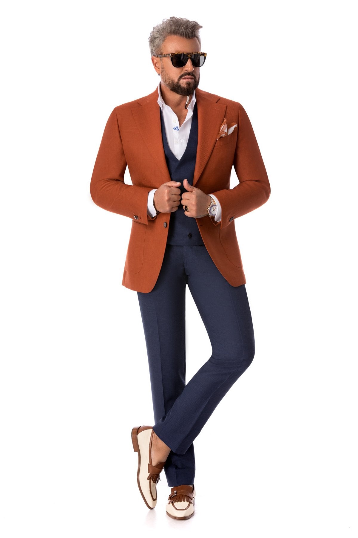 Cream leather and textile moccasins