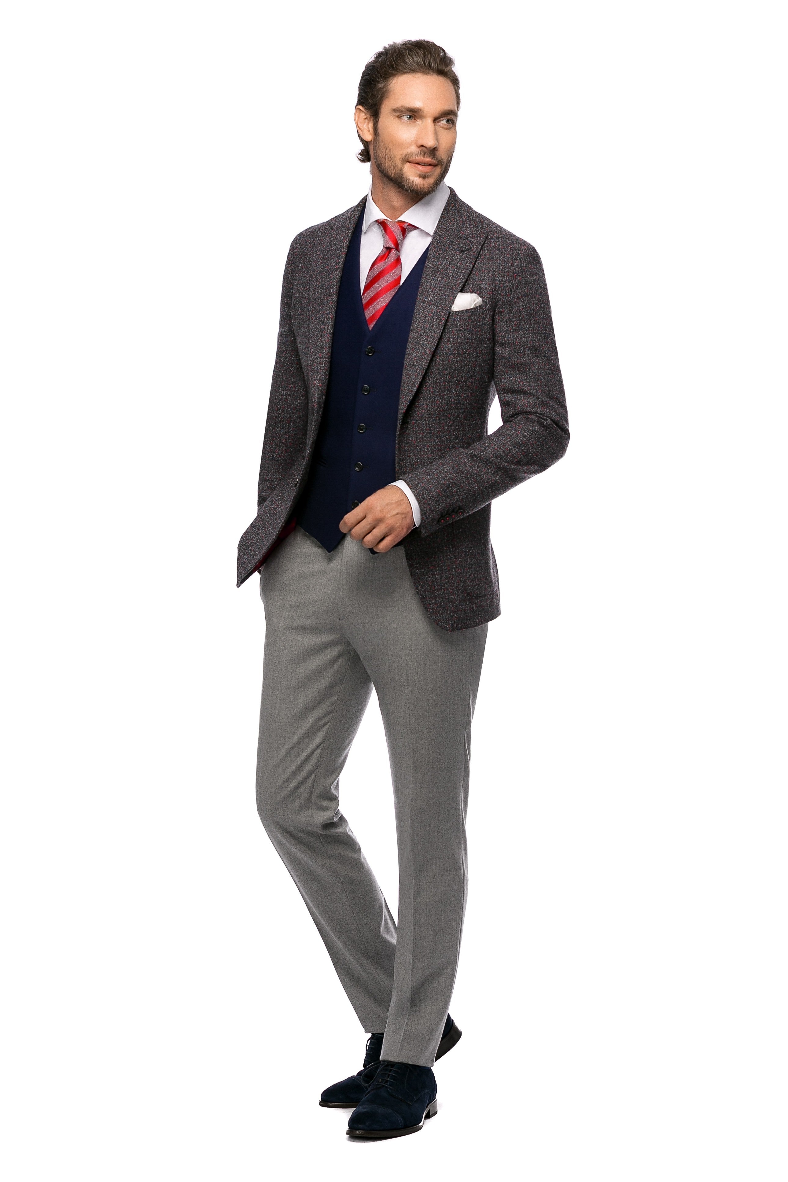 Textured gray jacket, slim fit