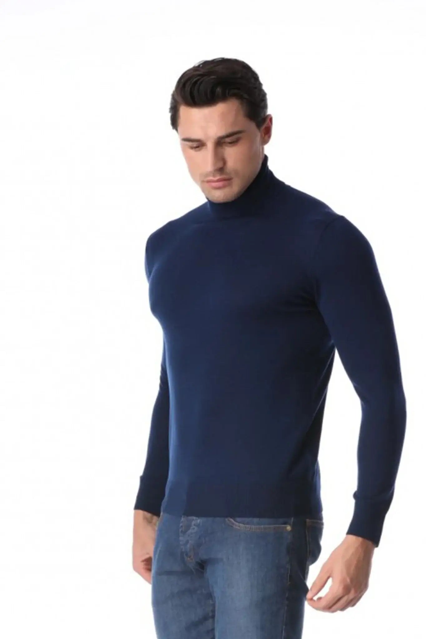 Bluza Pe Gat Bleumarin Din Lana Merino