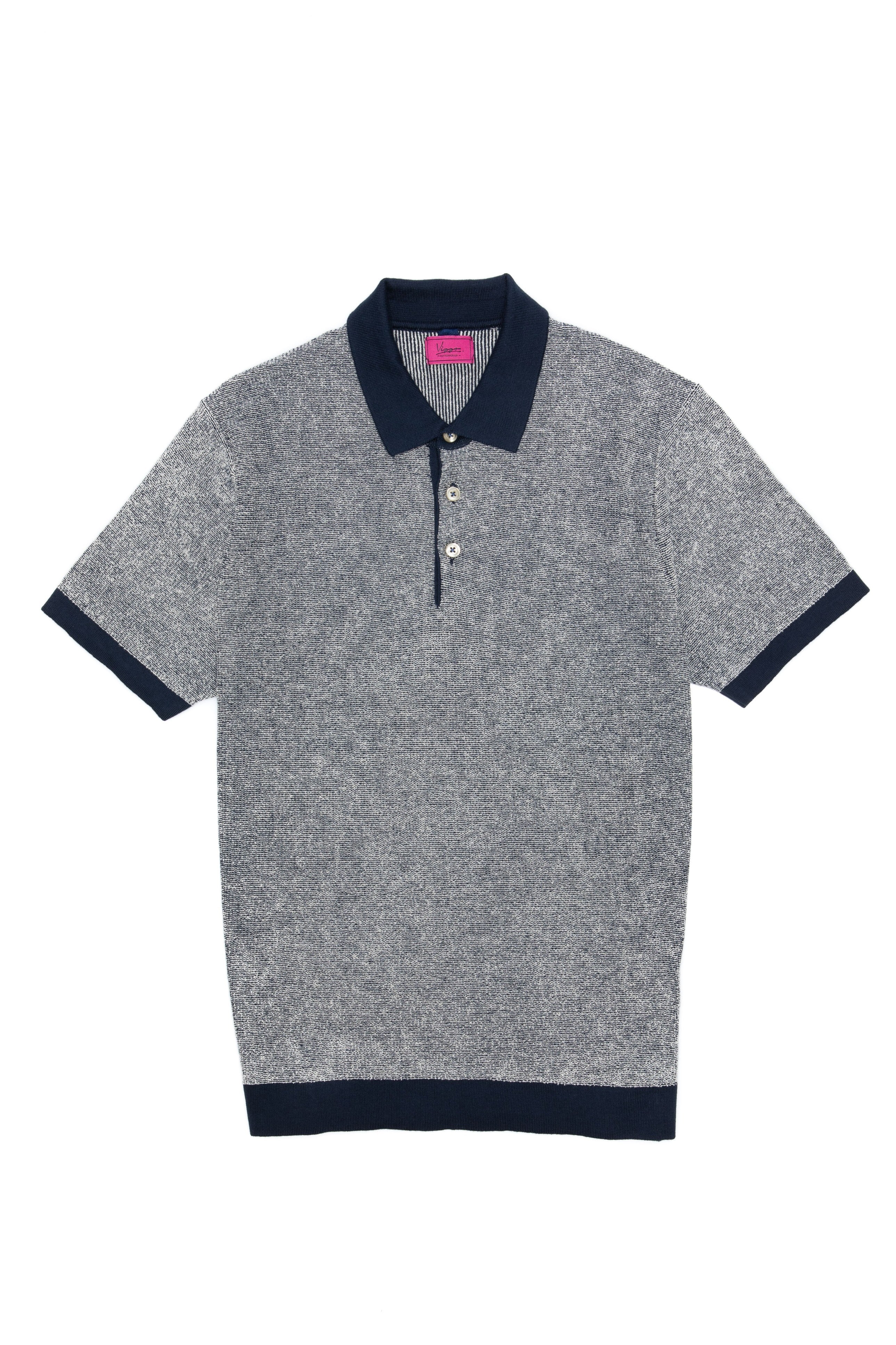 Tricou casual bleumarin pepit cu alb si guler polo