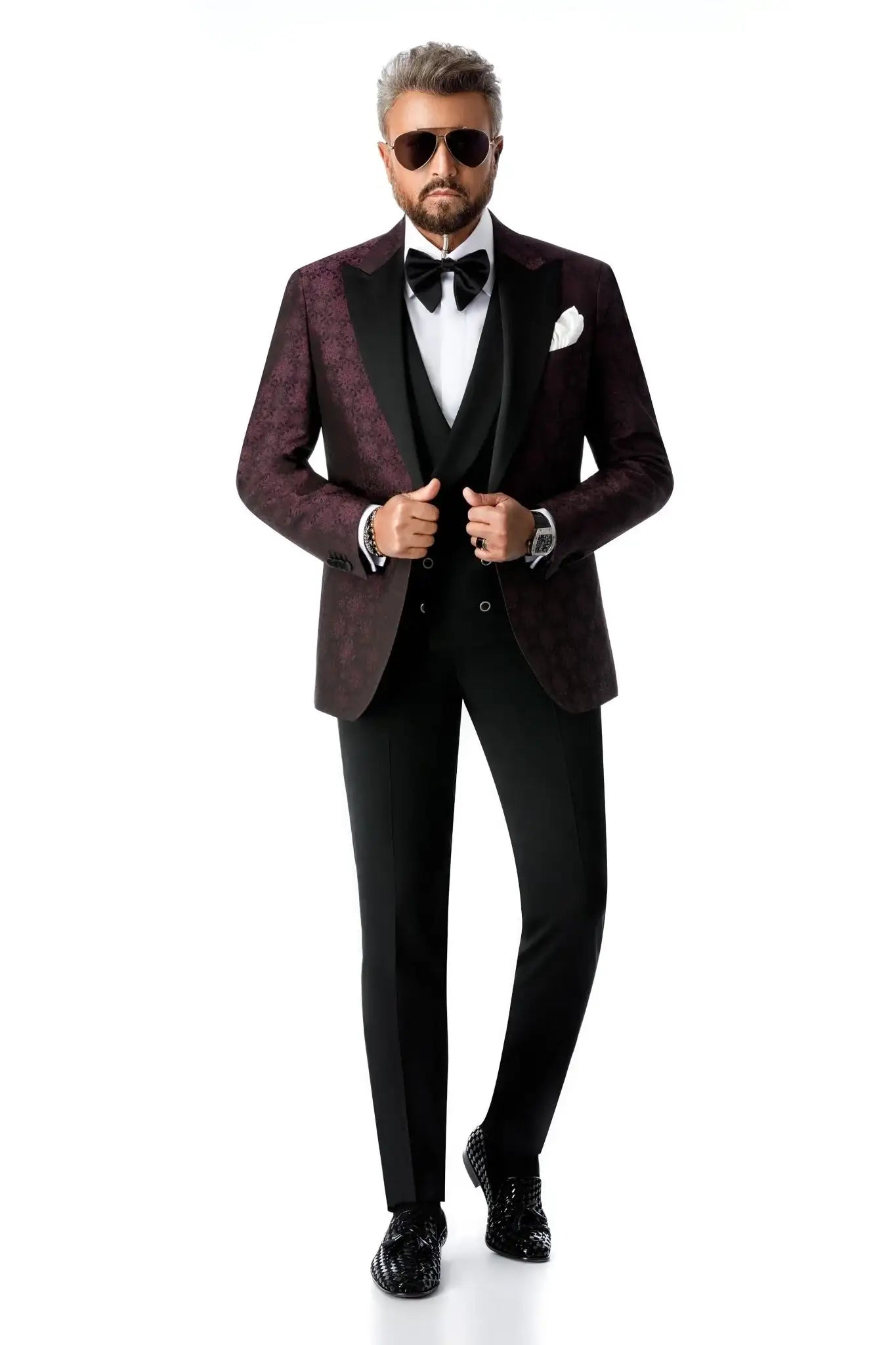 Tuxedo jacket with textured print