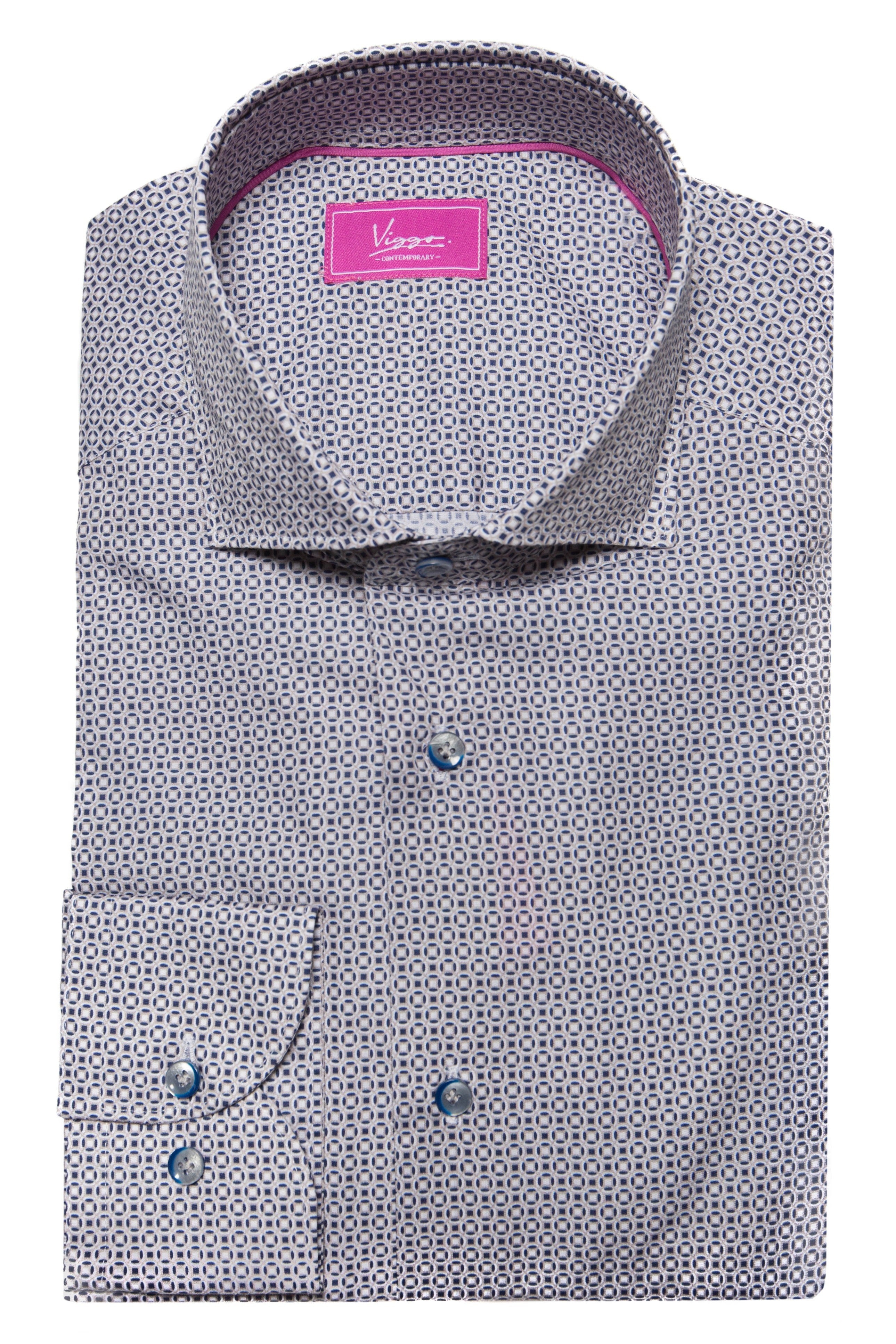 Gray Shirt With White And Blue Pattern