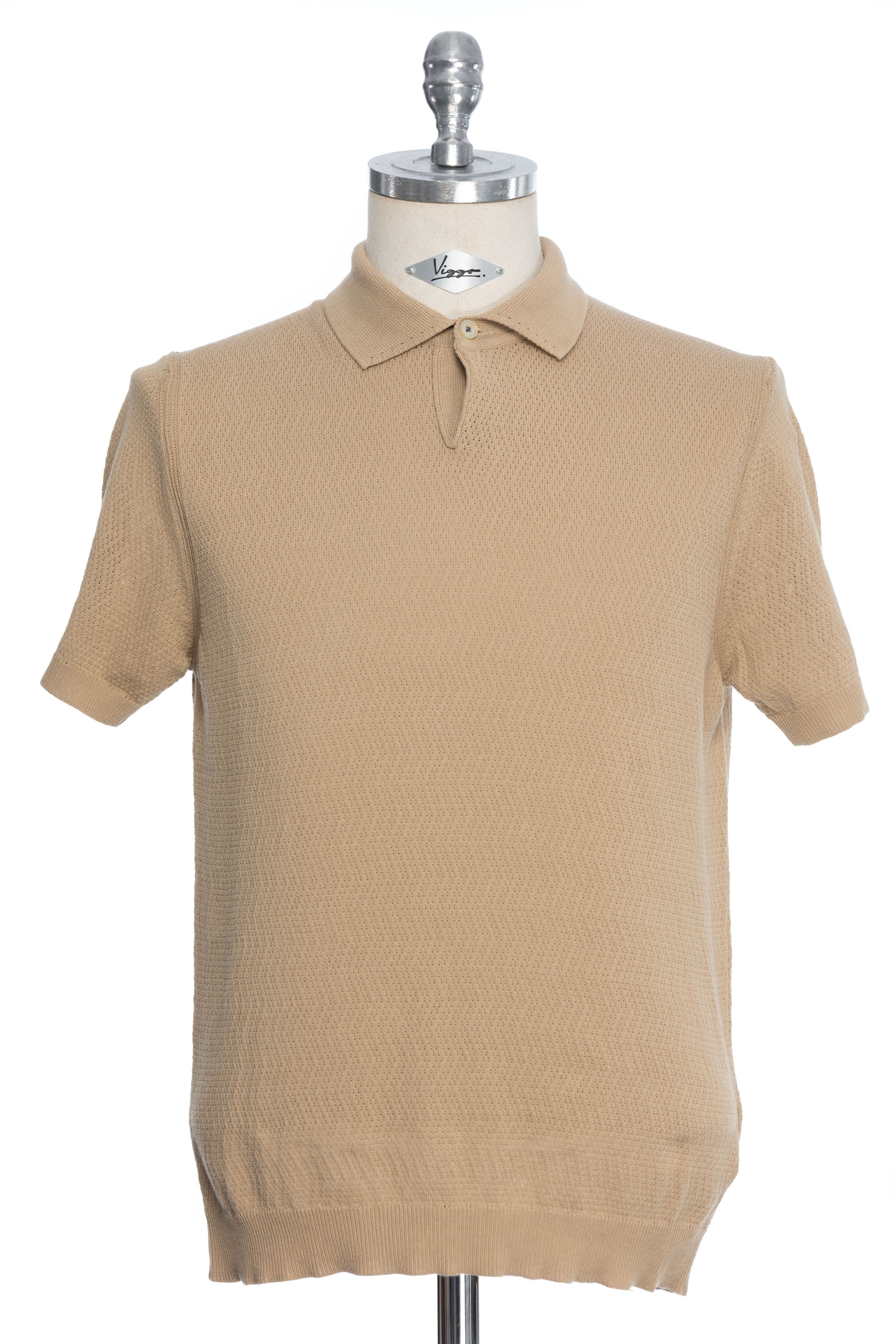 Tricou casual bej cu guler polo