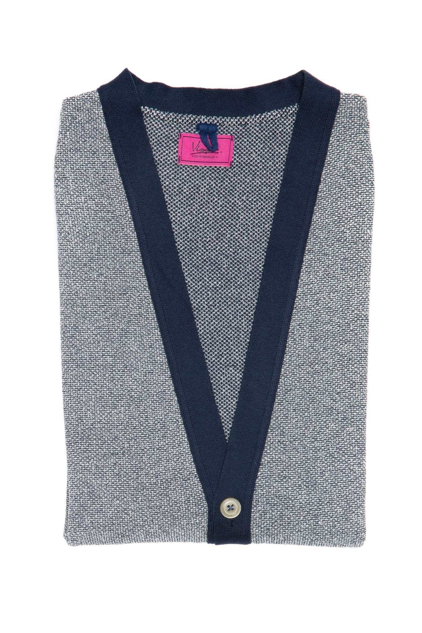Navy Blue Pepit Textured Casual Vest With Buttons