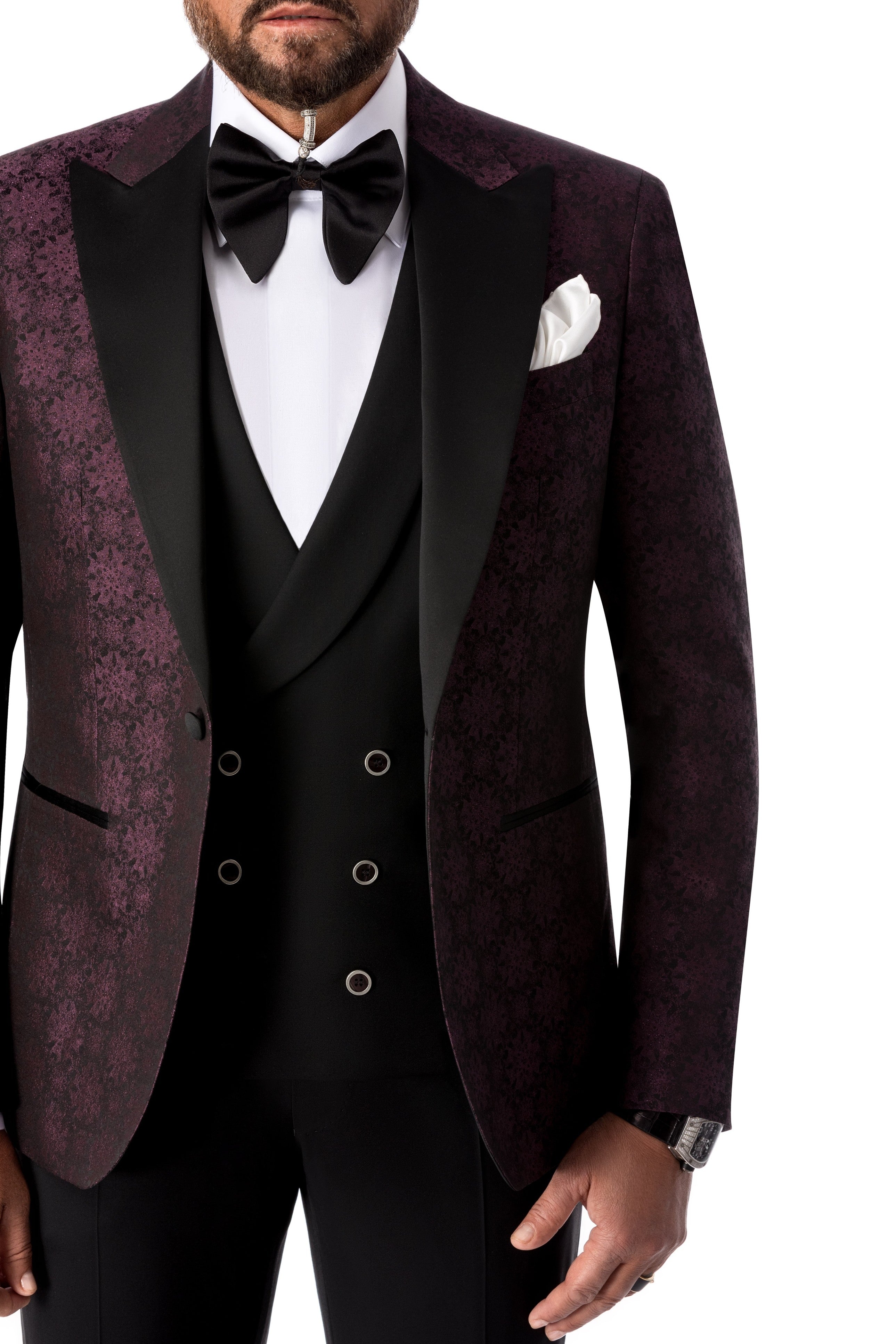 Tuxedo jacket with textured print