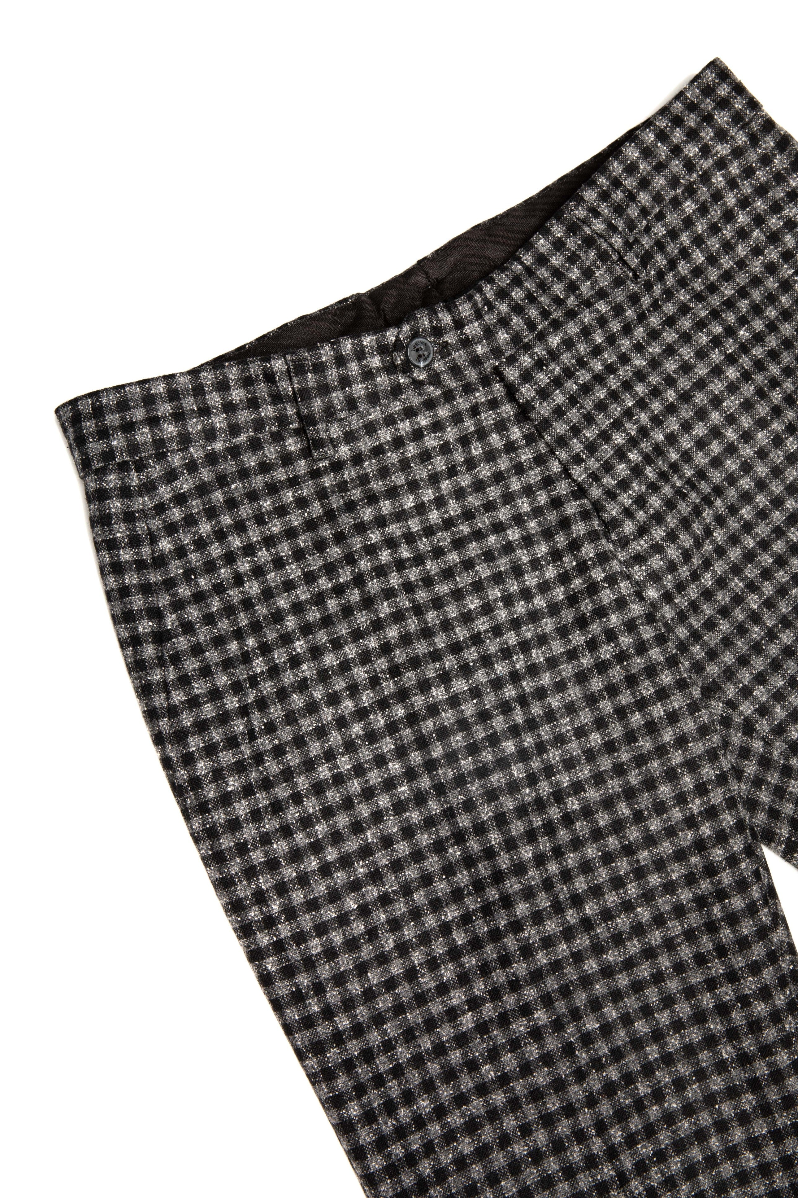 Pantalon Casual Gri Cu Carouri Mici Negre