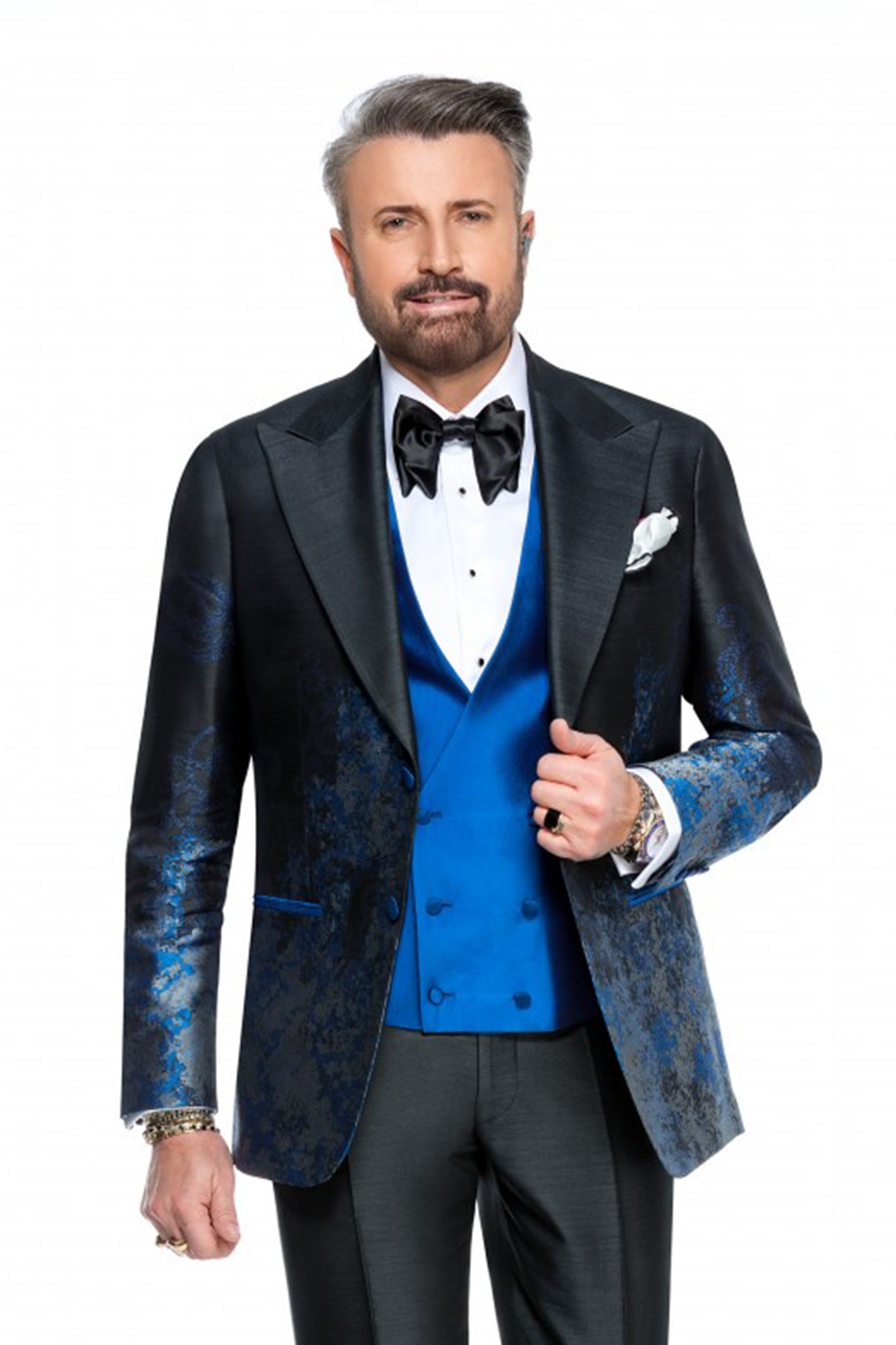 Three piece blue tuxedo suit
