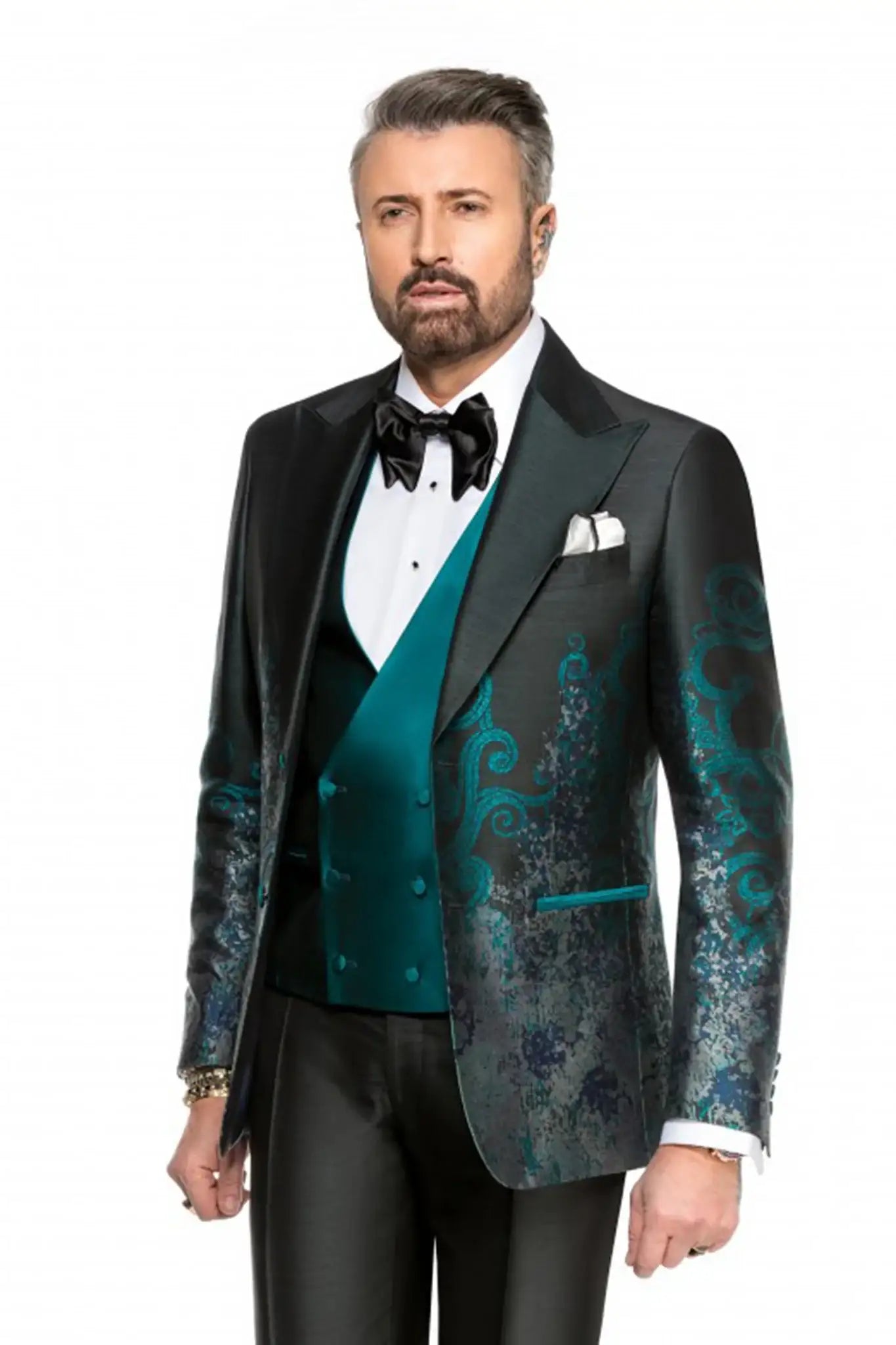 Three piece green tuxedo suit