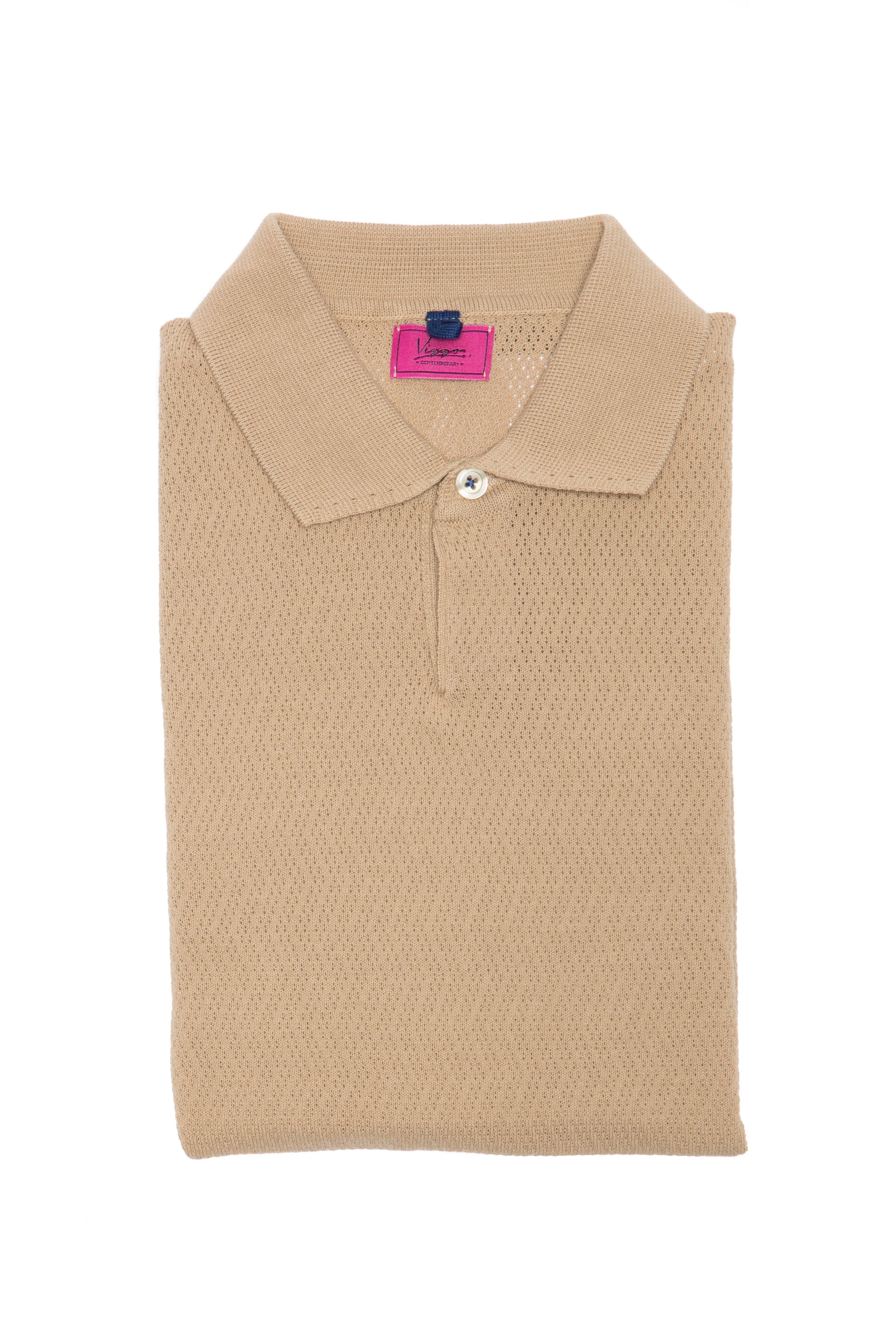 Tricou casual bej cu guler polo