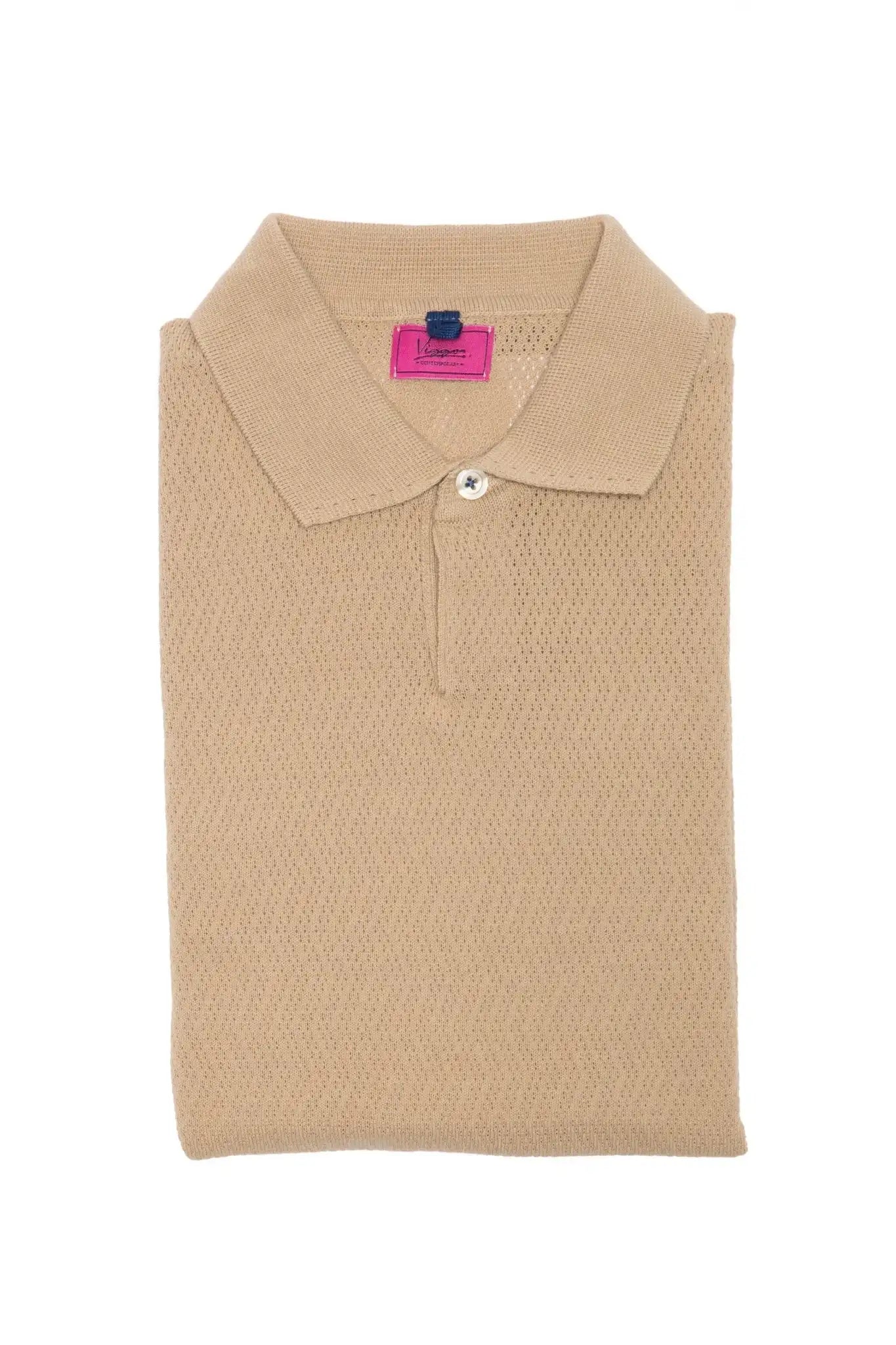 Tricou casual bej cu guler polo
