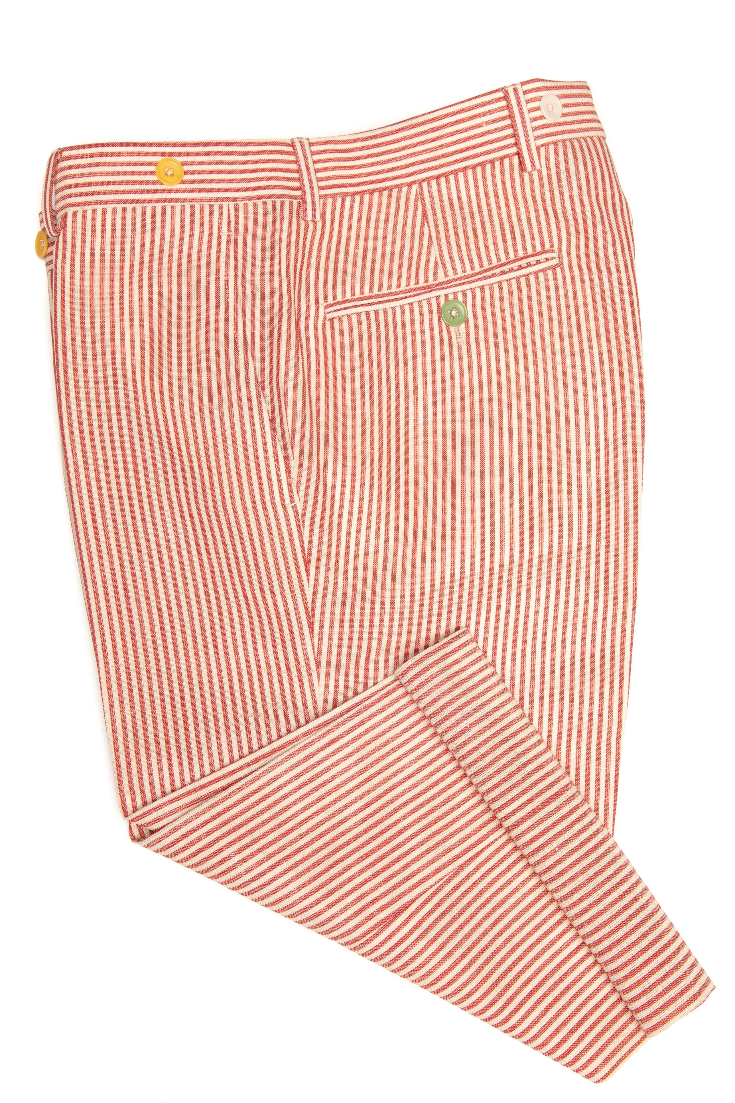 Pantalon Scurt Casual Rosu Cu Dungi Crem