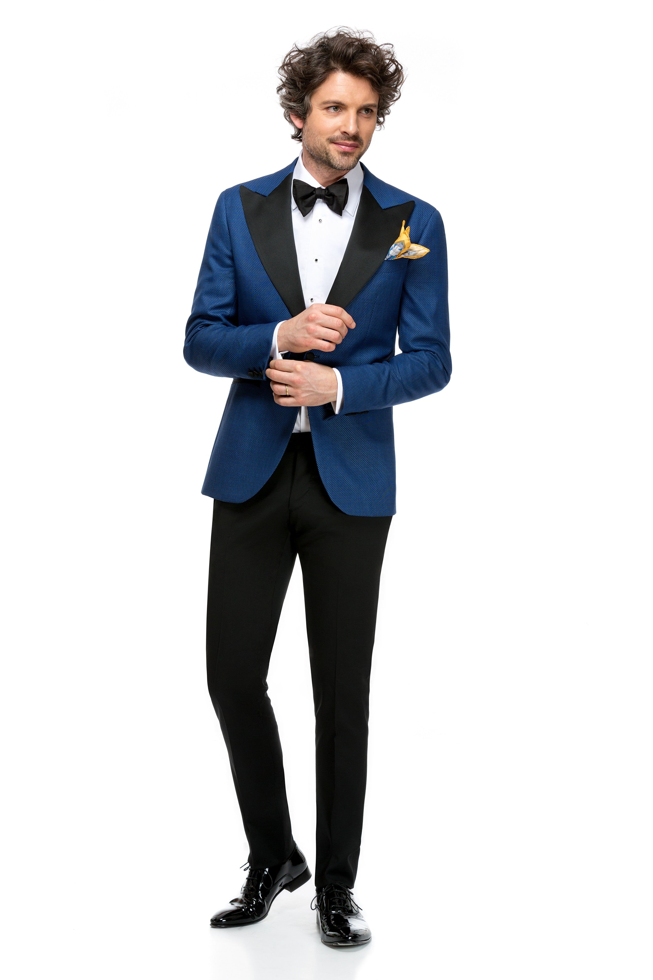 Navy tuxedo jacket with pointed lapel