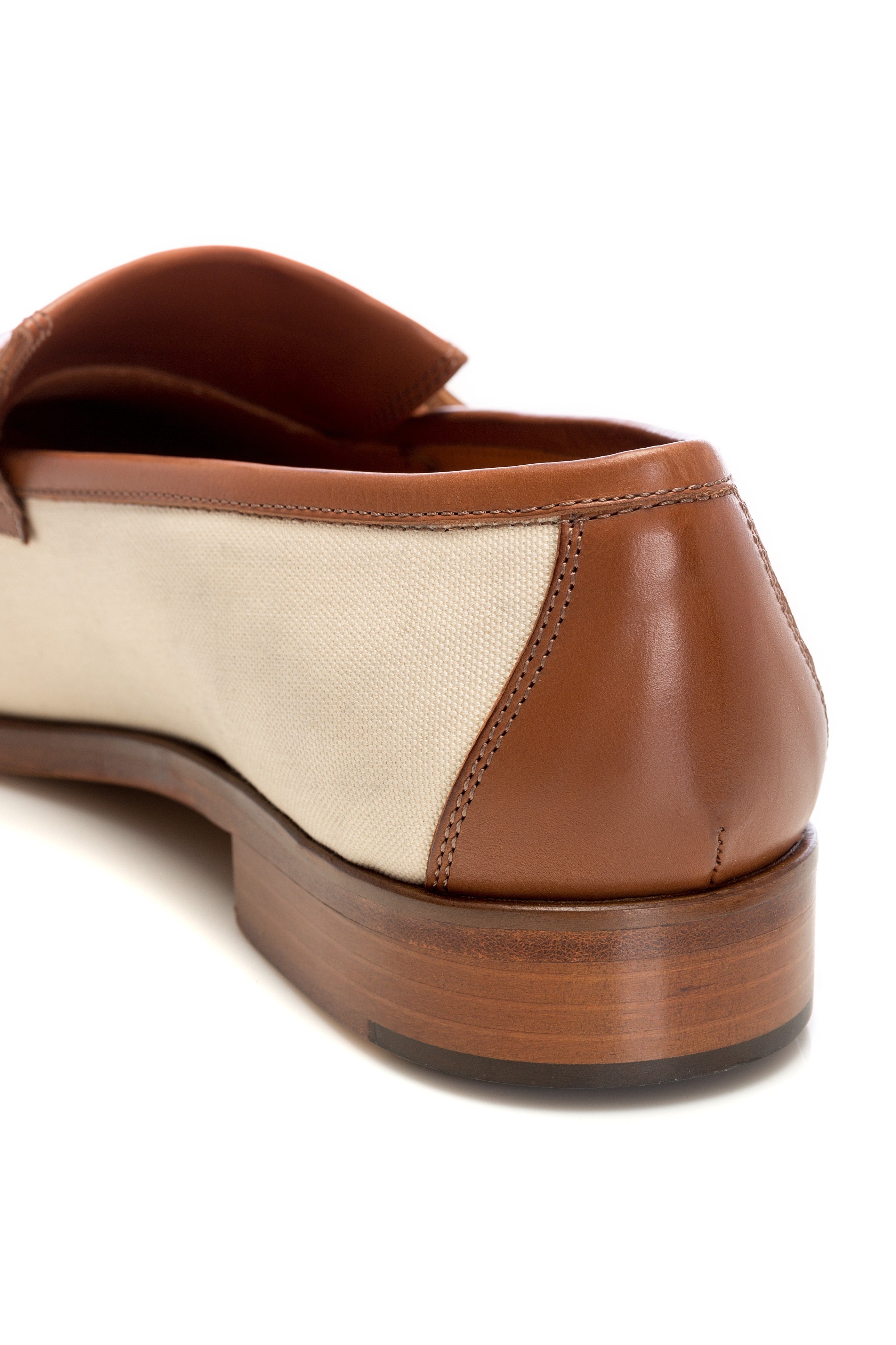 Cream leather and textile moccasins