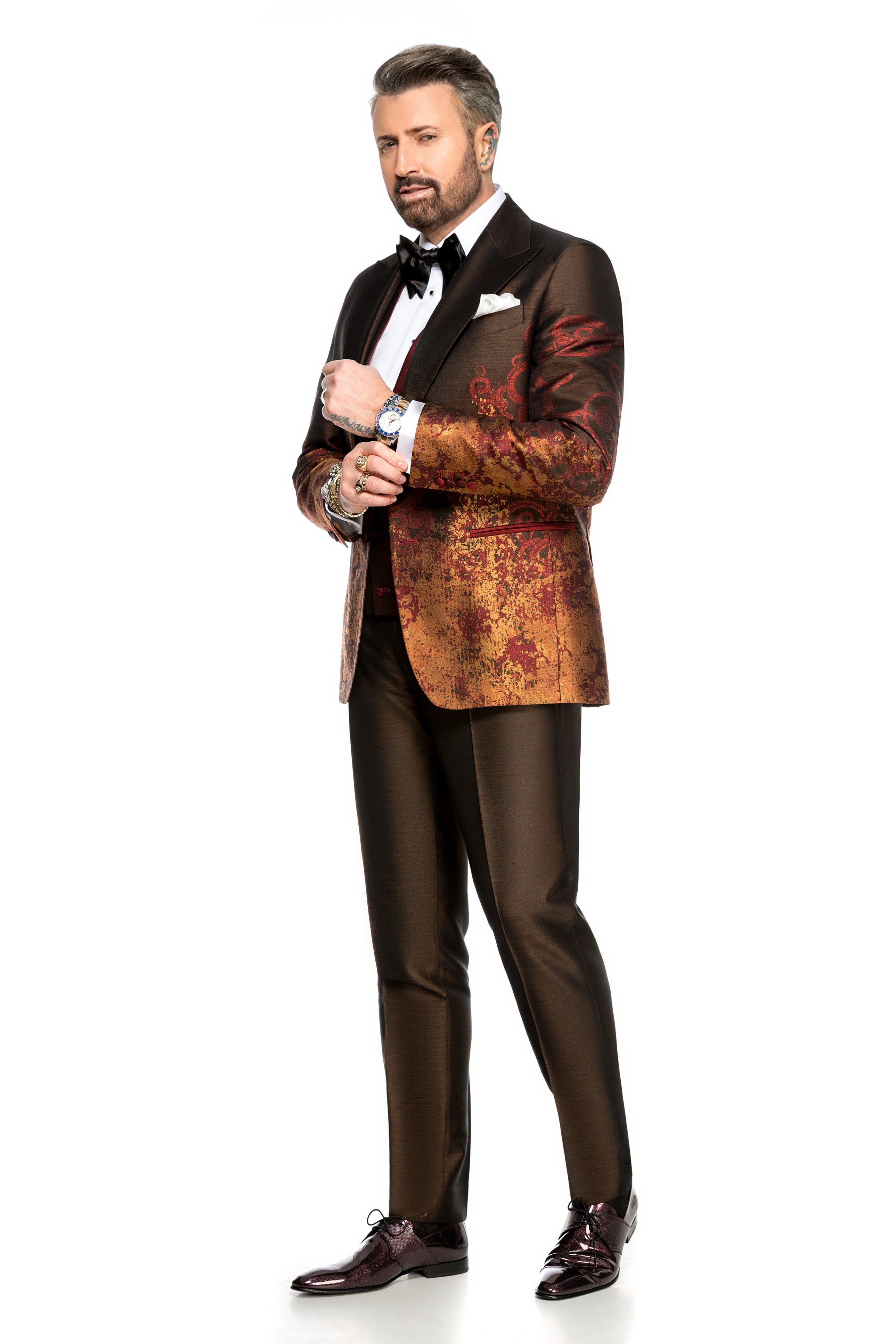 Three piece brown tuxedo suit