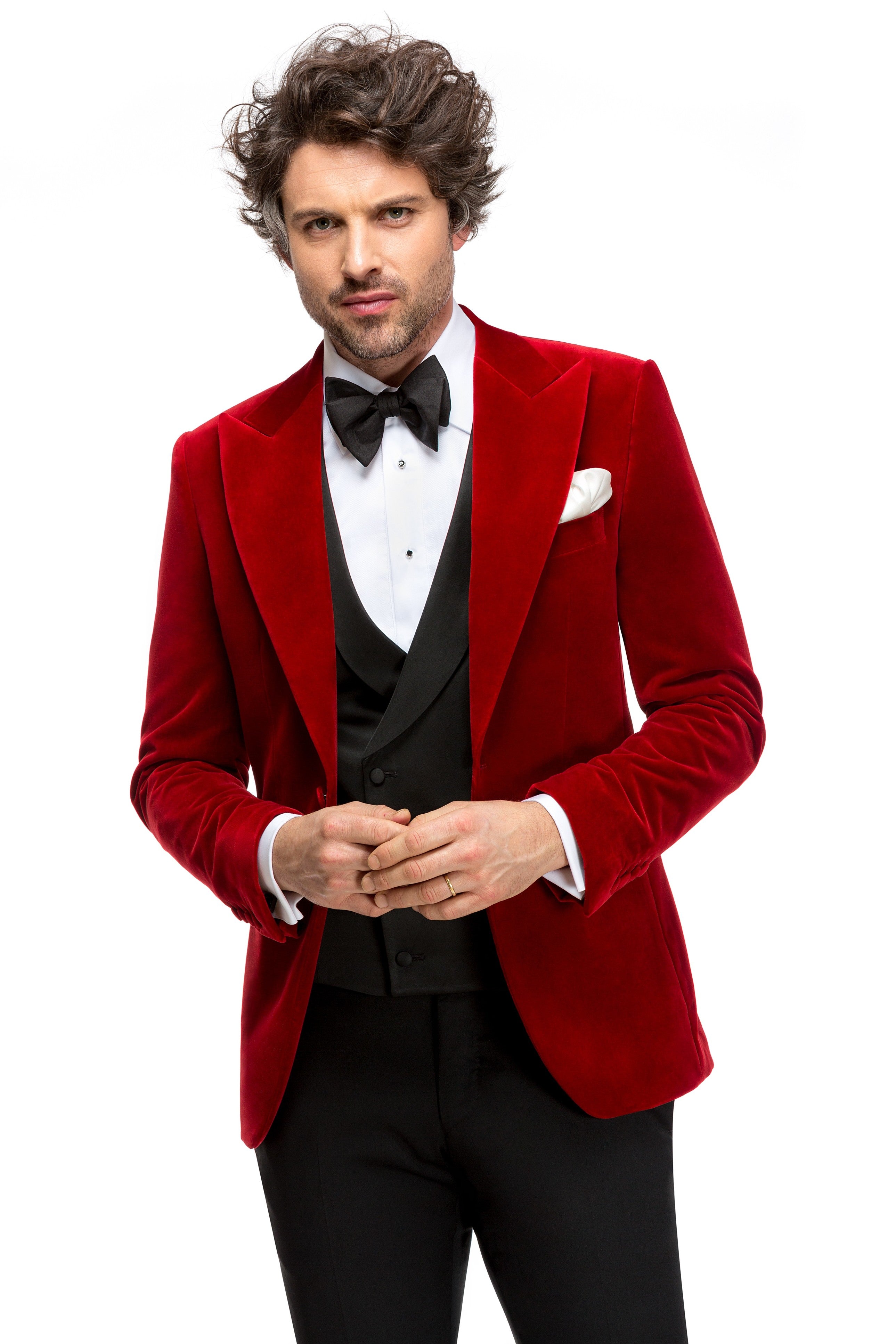 Red velvet tuxedo jacket