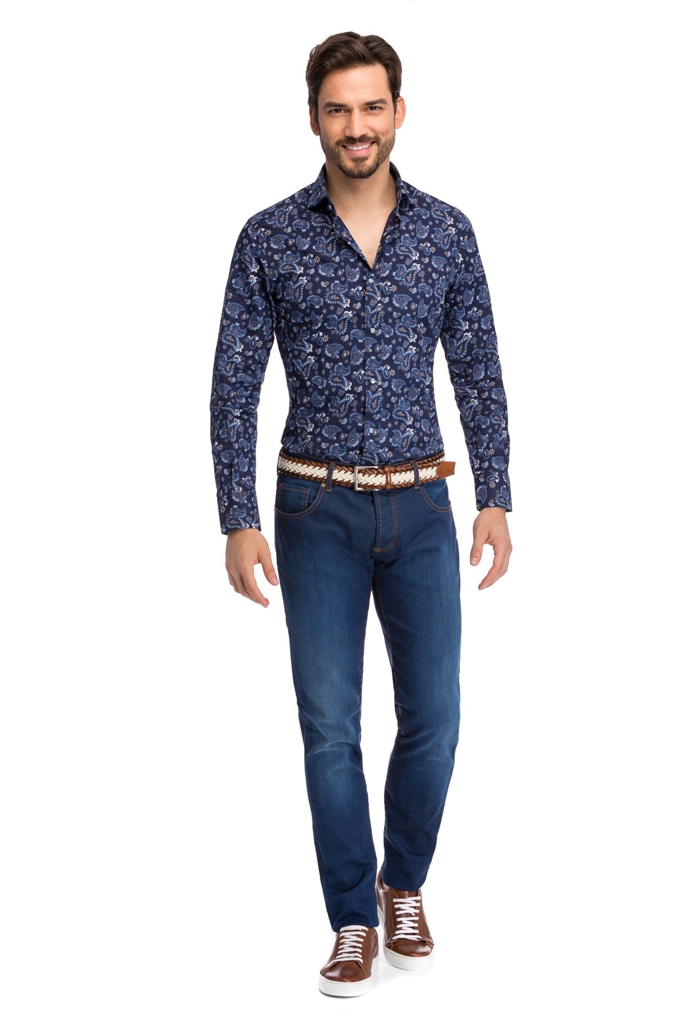 Blugi Albastri Prespalati Cusatura Maro - Viggo