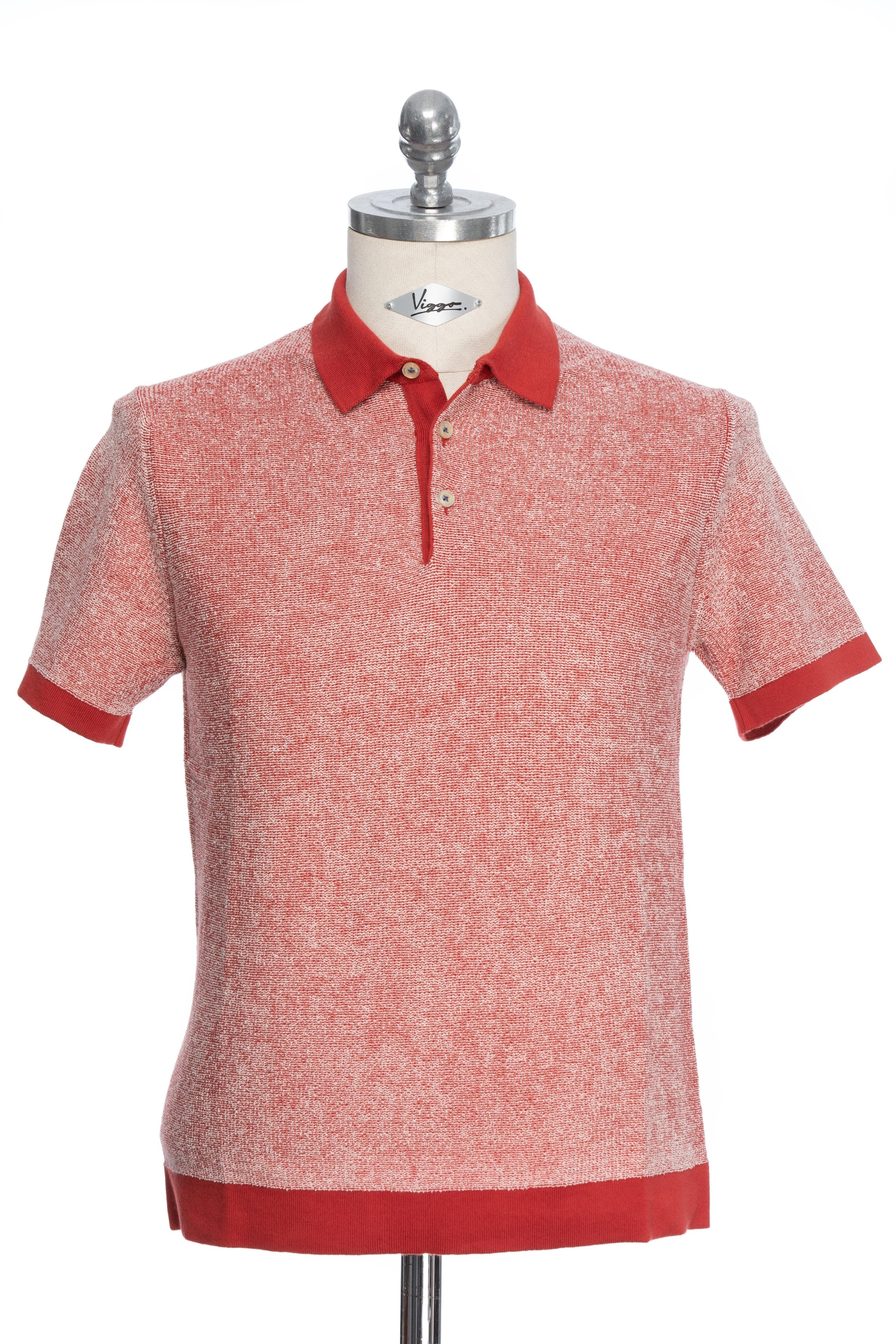 Tricou casual rosu pepit cu alb si guler polo