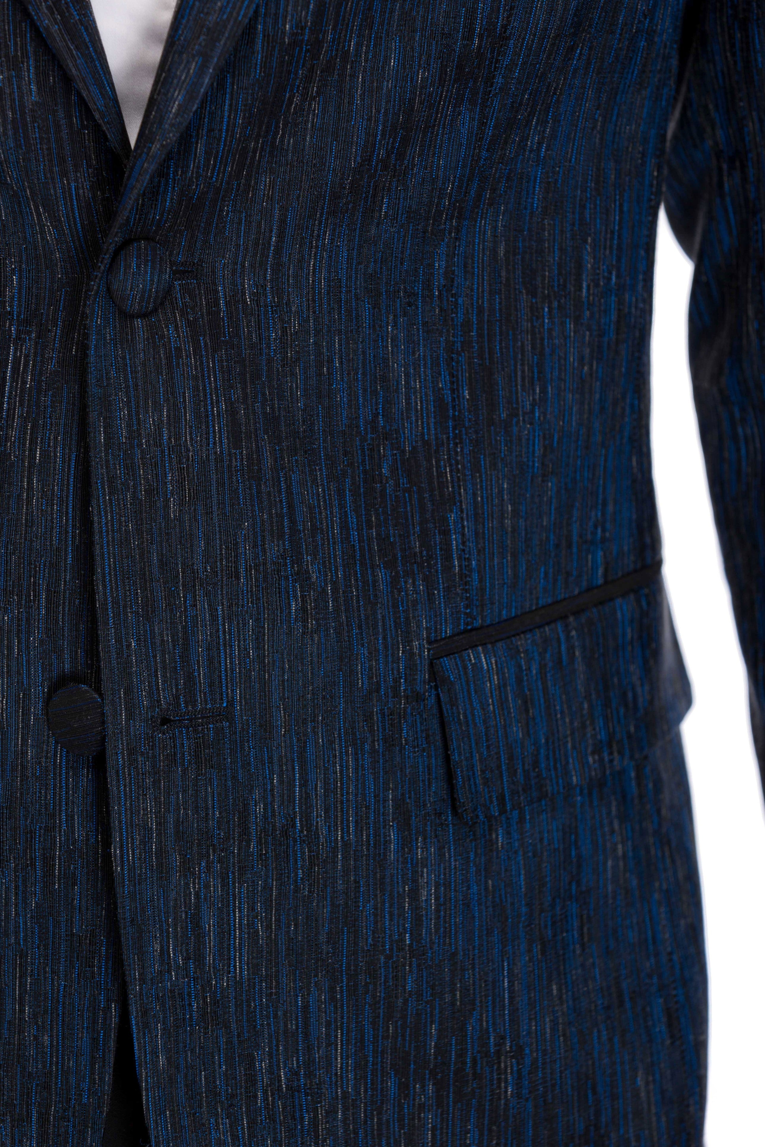 Textured blue tuxedo jacket