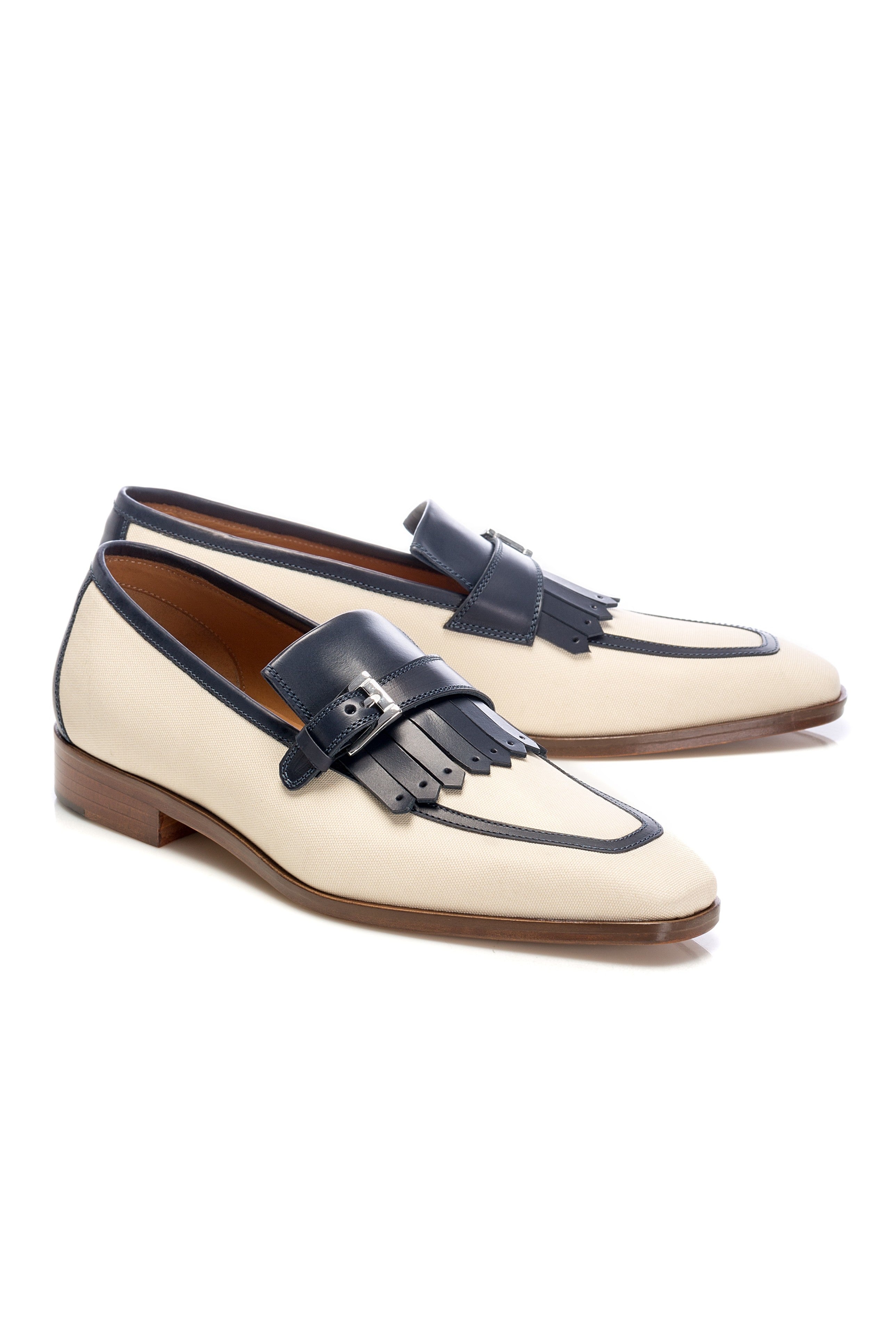 Mocasini tassel bicolori din piele si textil