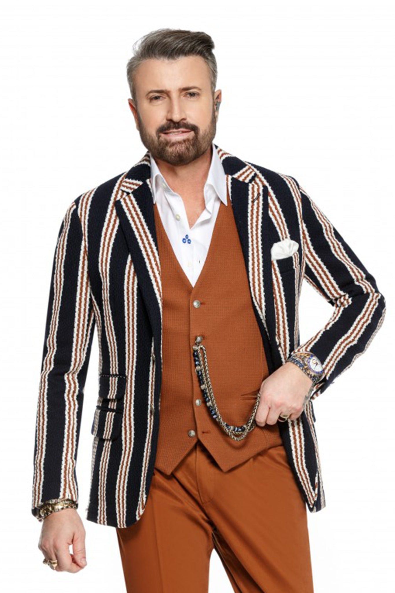 Sacou cu dungi maro, slim fit