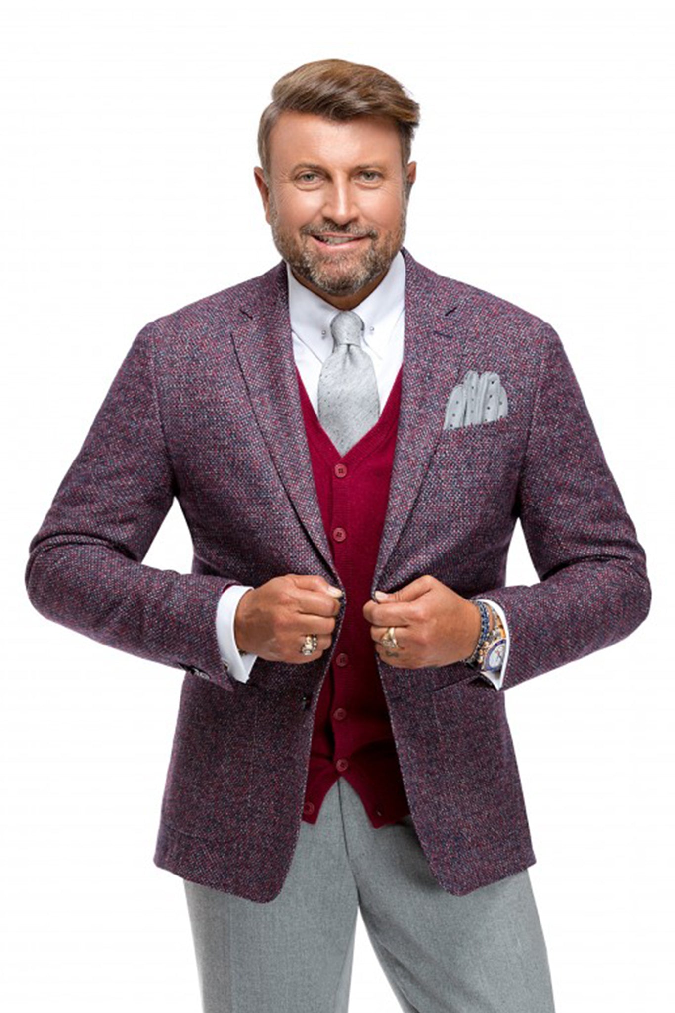 Sacou rosu texturat, slim fit