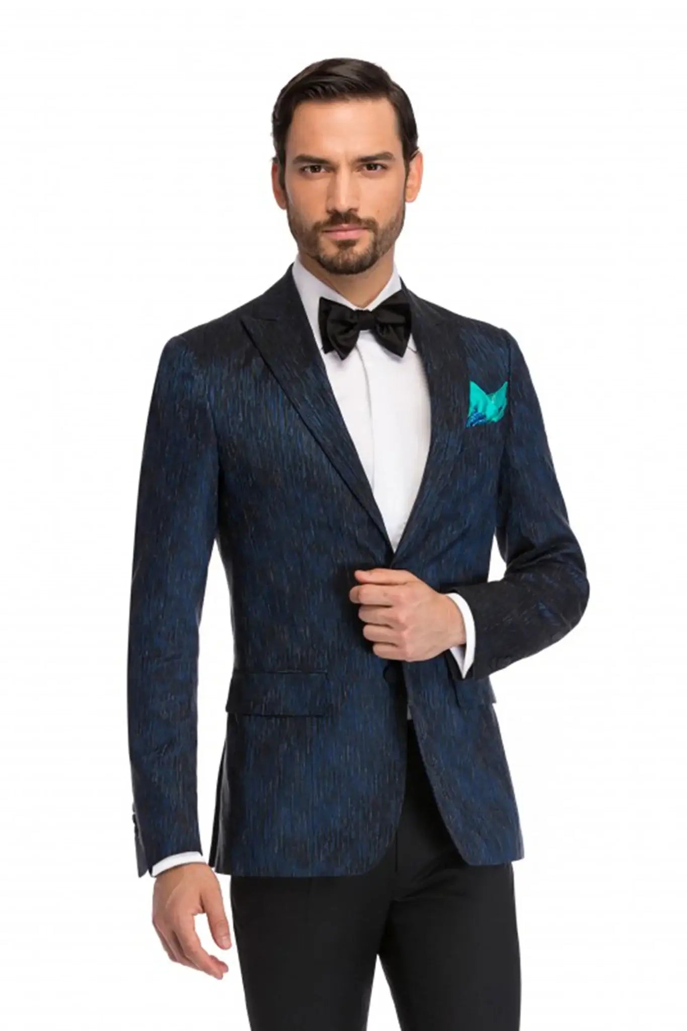 Textured blue tuxedo jacket