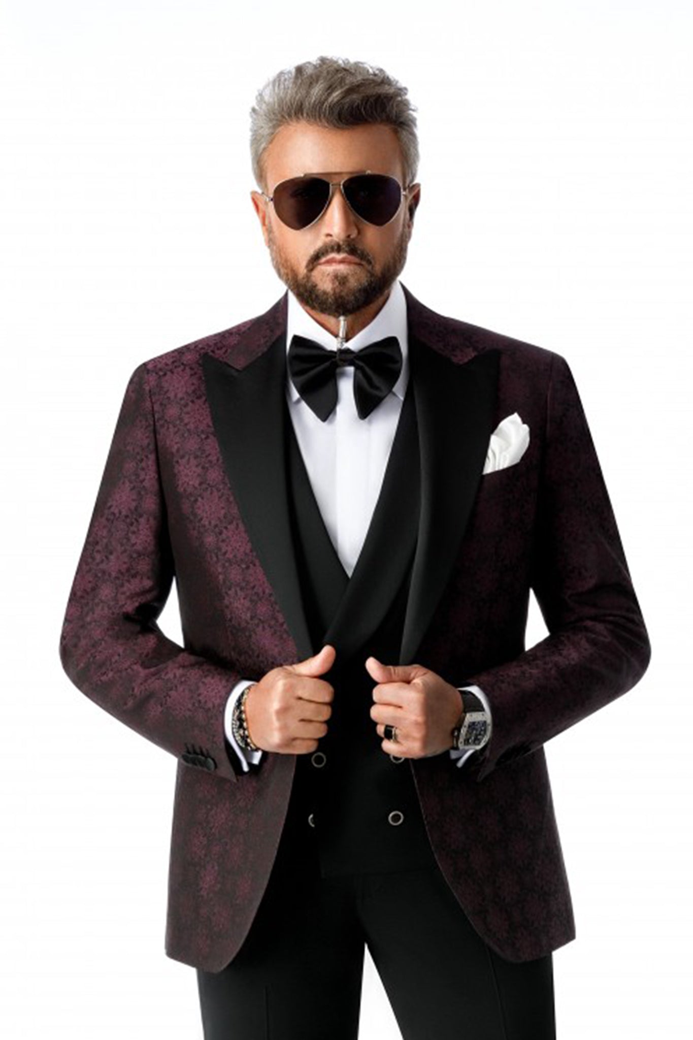 Tuxedo jacket with textured print