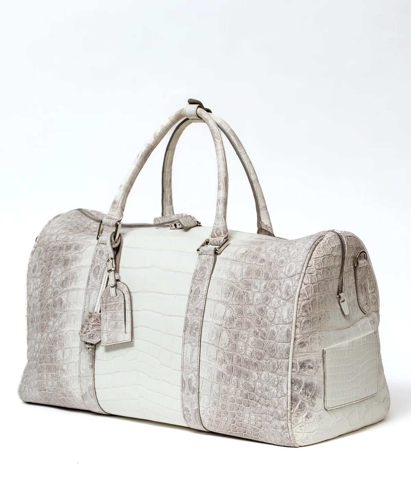 Geanta de voiaj alb cu gri piele crocodil