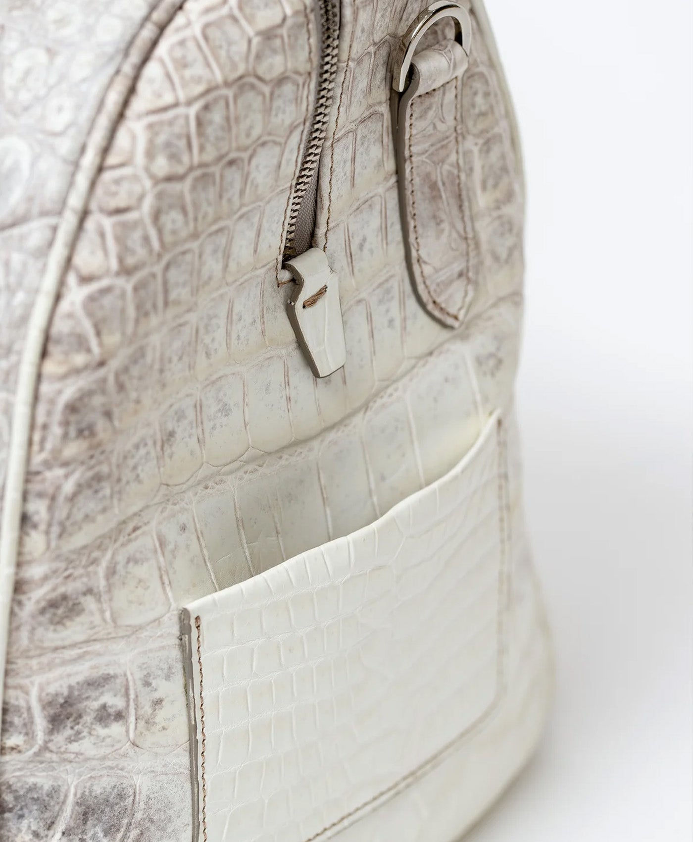 Geanta de voiaj alb cu gri piele crocodil