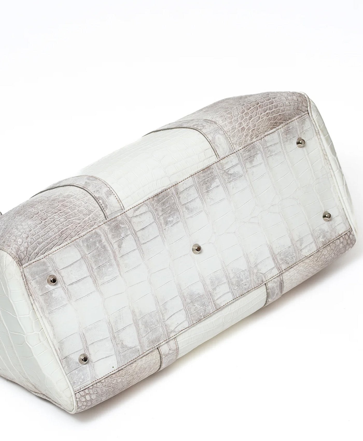 Geanta de voiaj alb cu gri piele crocodil