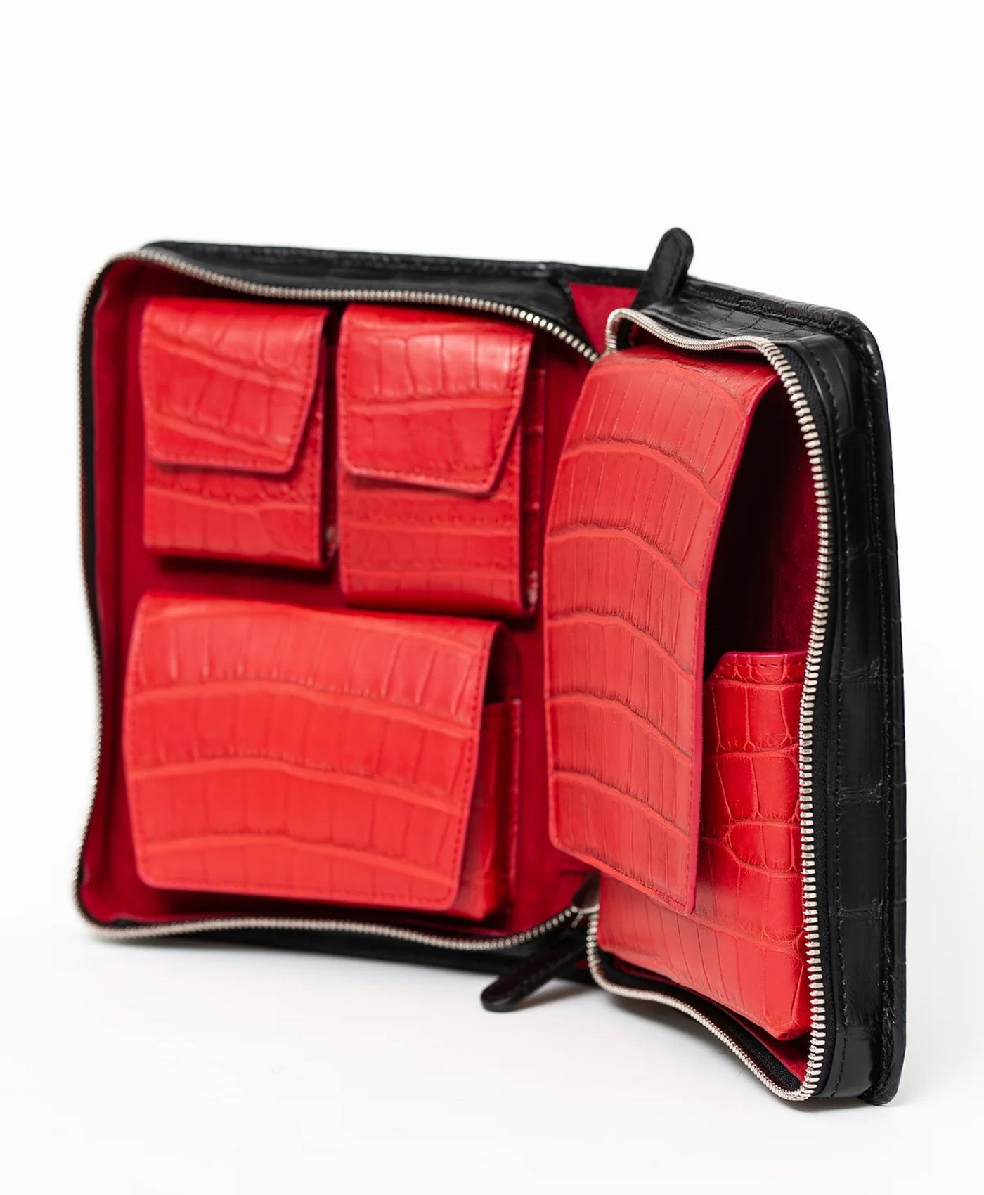 Etui trabucuri piele crocodil, negru mat