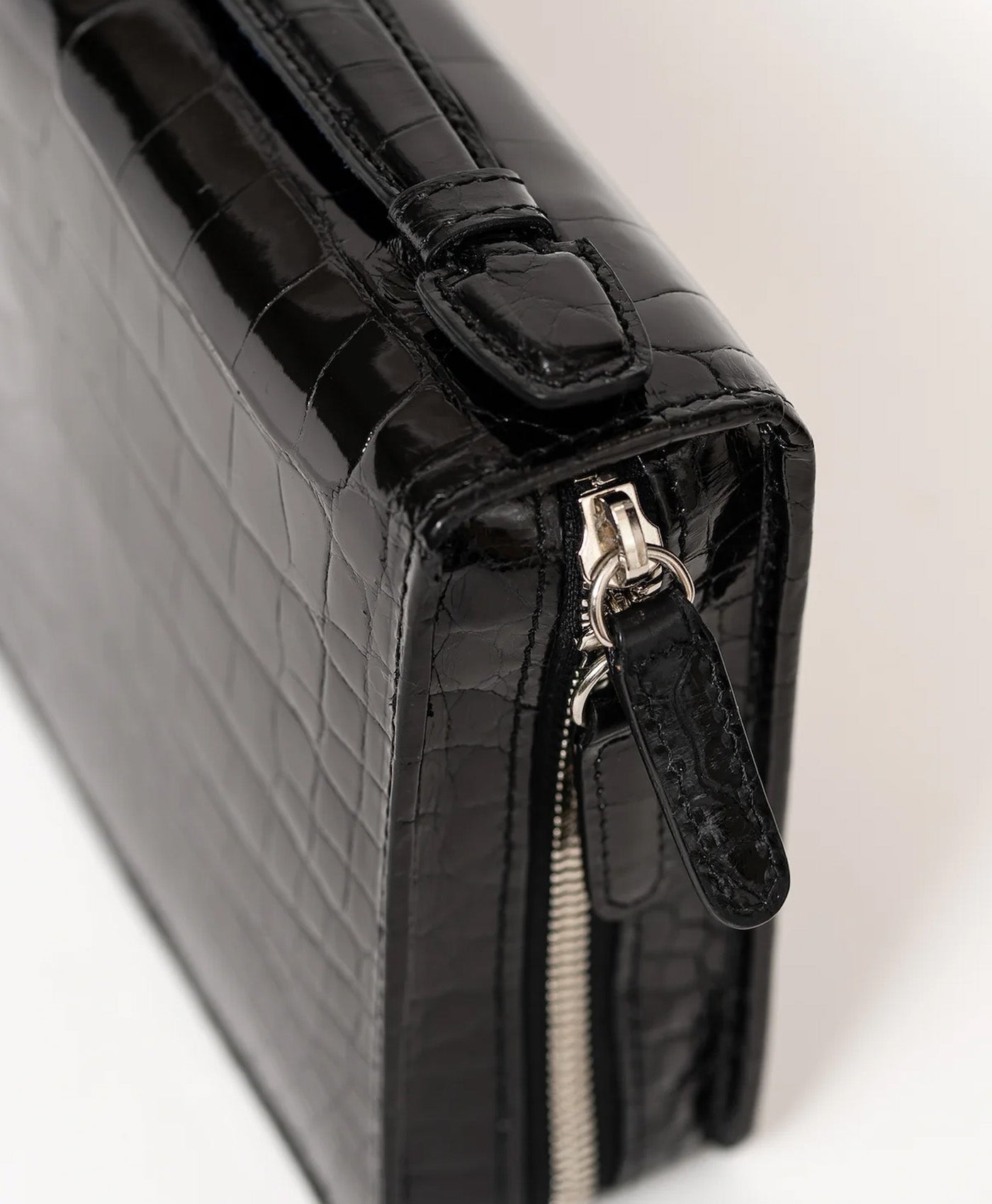 Etui trabucuri piele crocodil, negru lucios