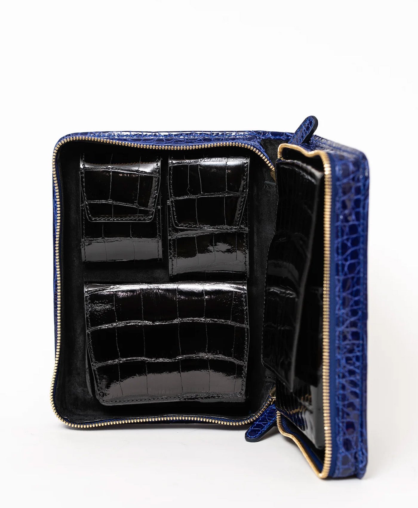 Etui trabucuri piele crocodil, albastru lucios