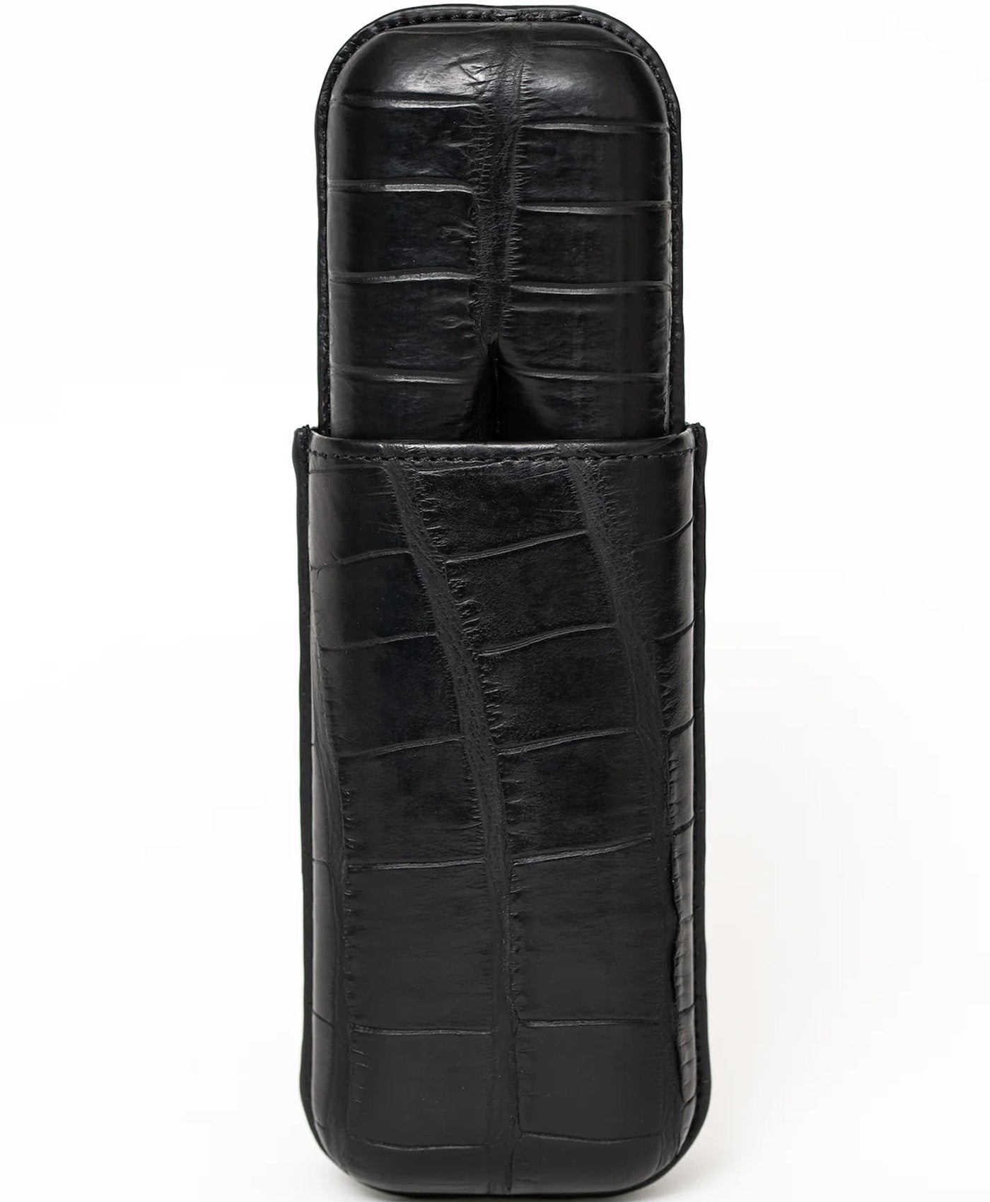 Etui negru 2 trabucuri piele crocodil