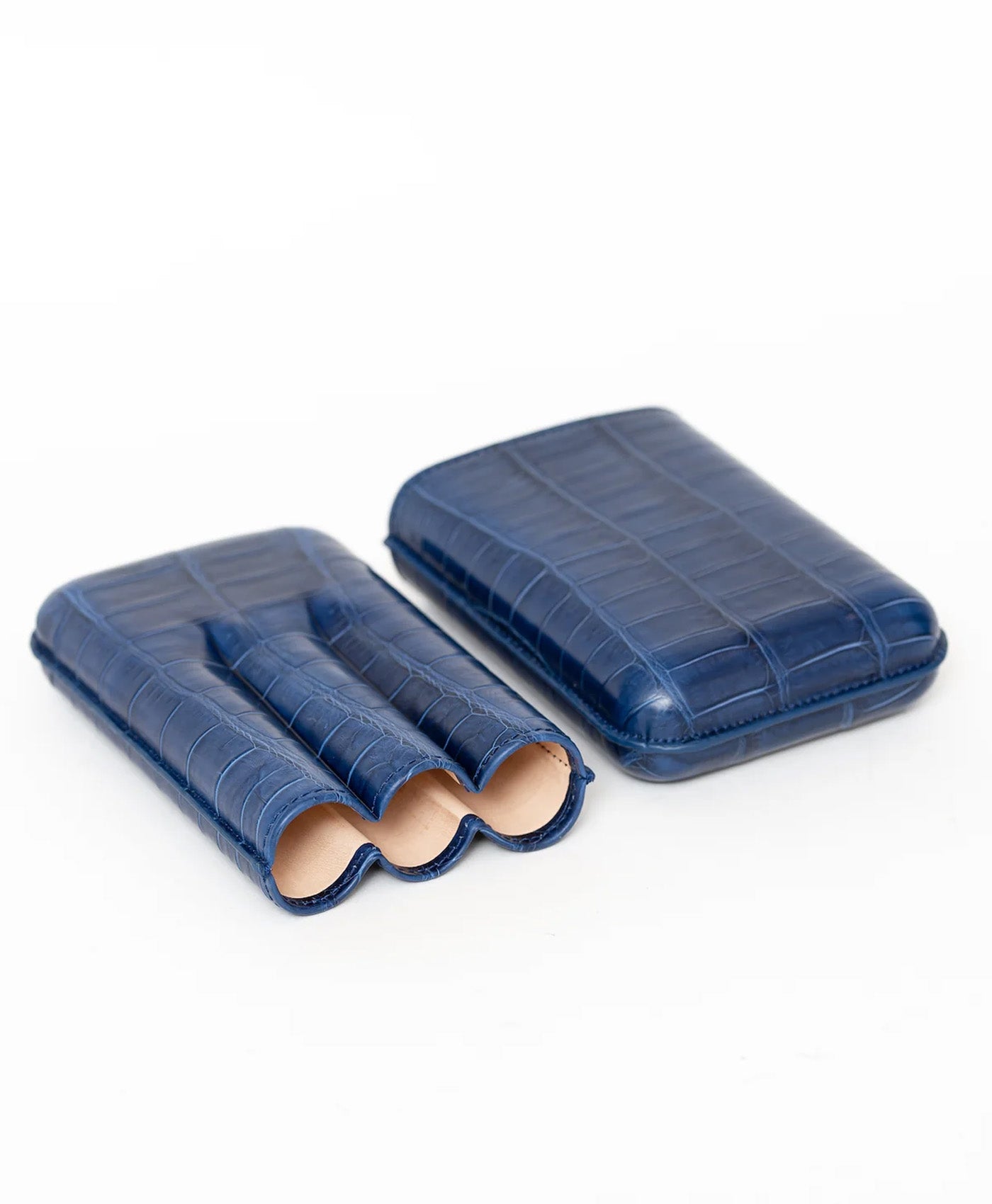 Etui albastru 3 trabucuri piele crocodil