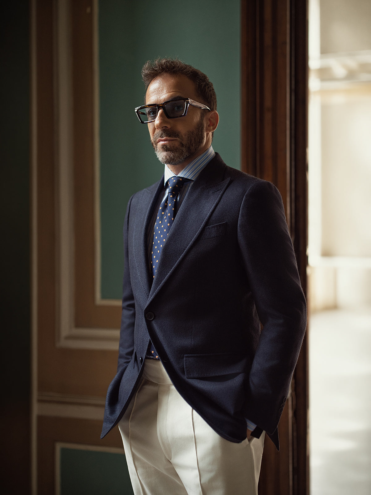 Sacou navy Made to Measure, tesatura Fratelli Tallia di Delfino, casmir si matase