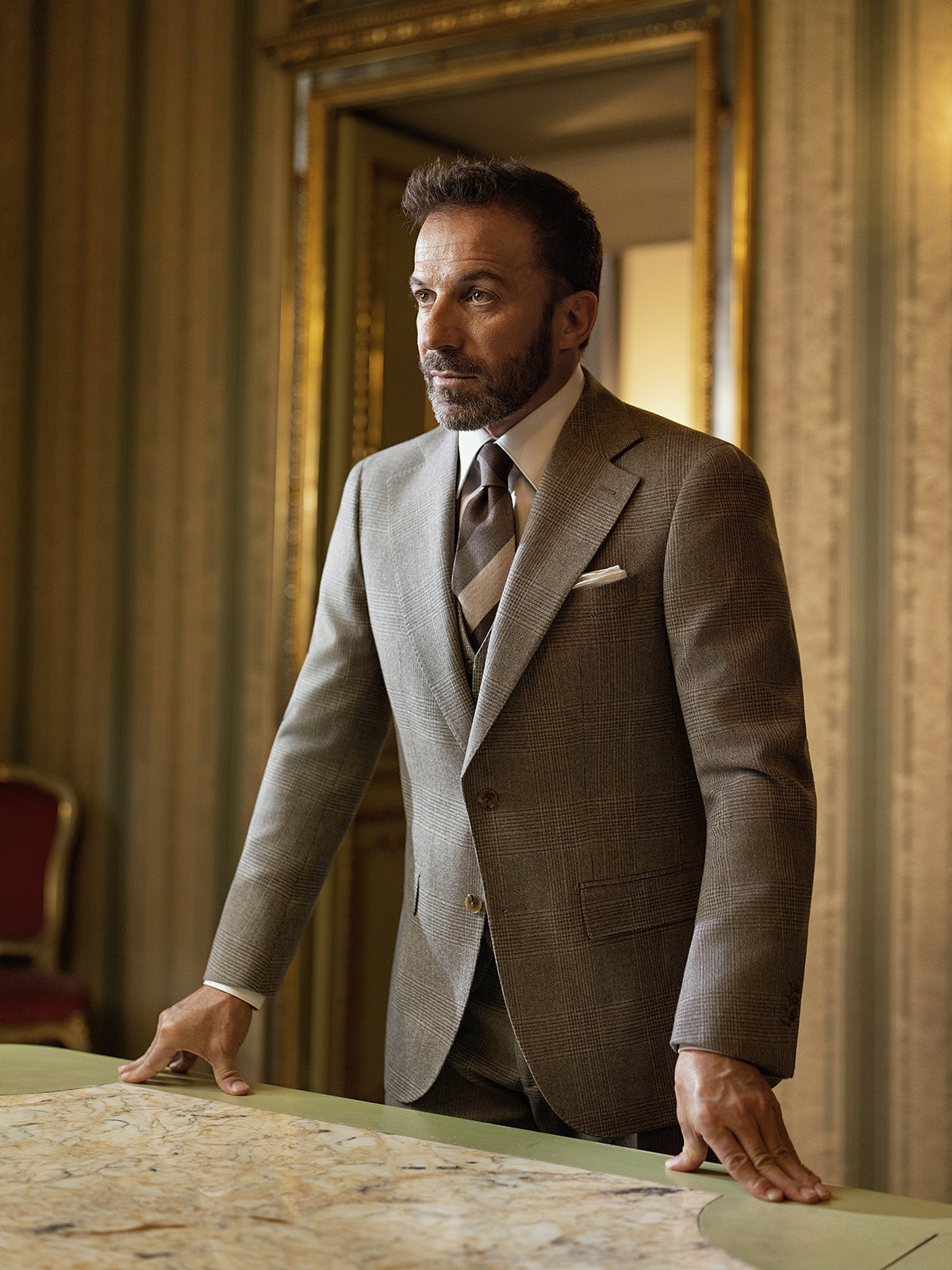 Costum 3 piese maro, Made to Measure, casmir si lana