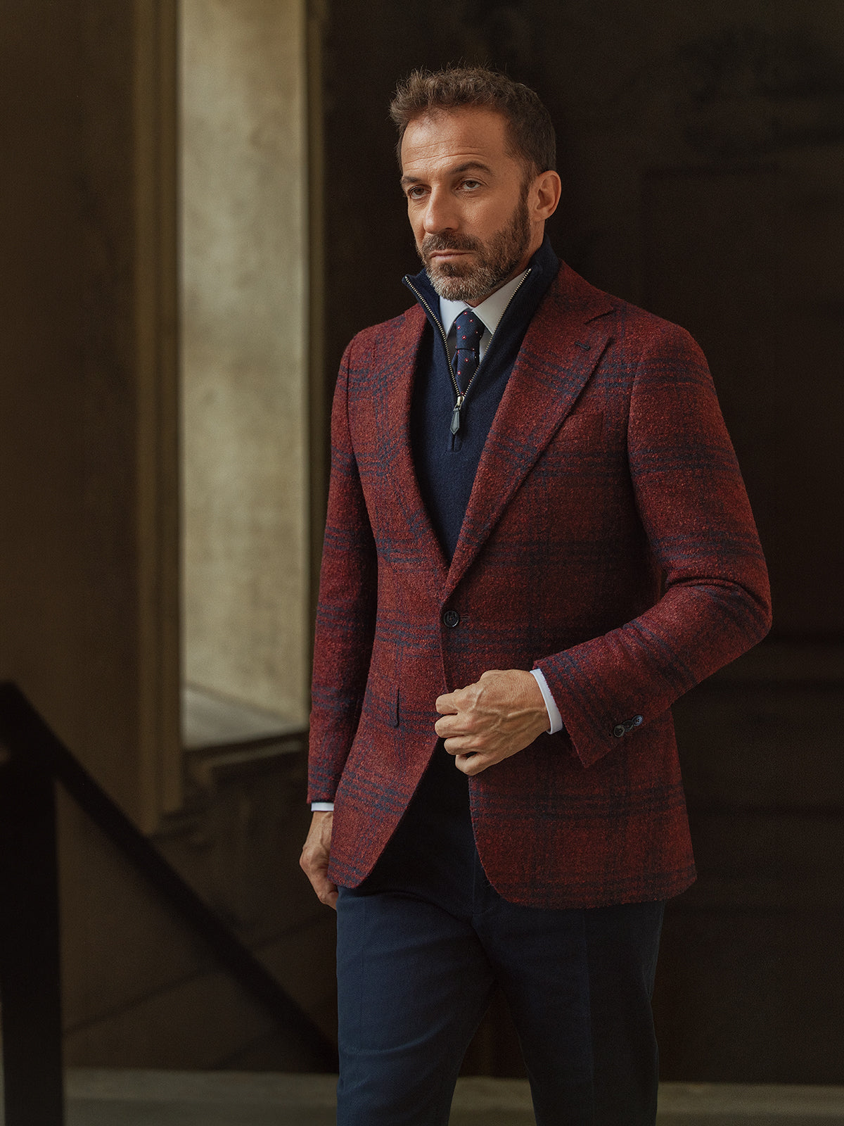 Sacou burgundy in carouri, Made to Measure, casmir