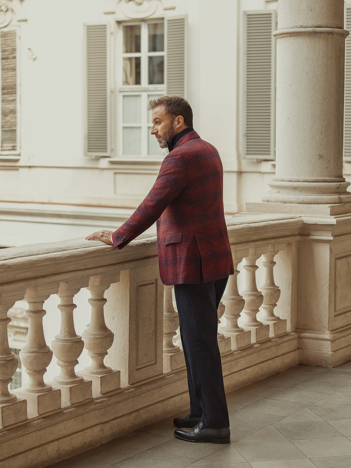 Sacou burgundy in carouri, Made to Measure, casmir