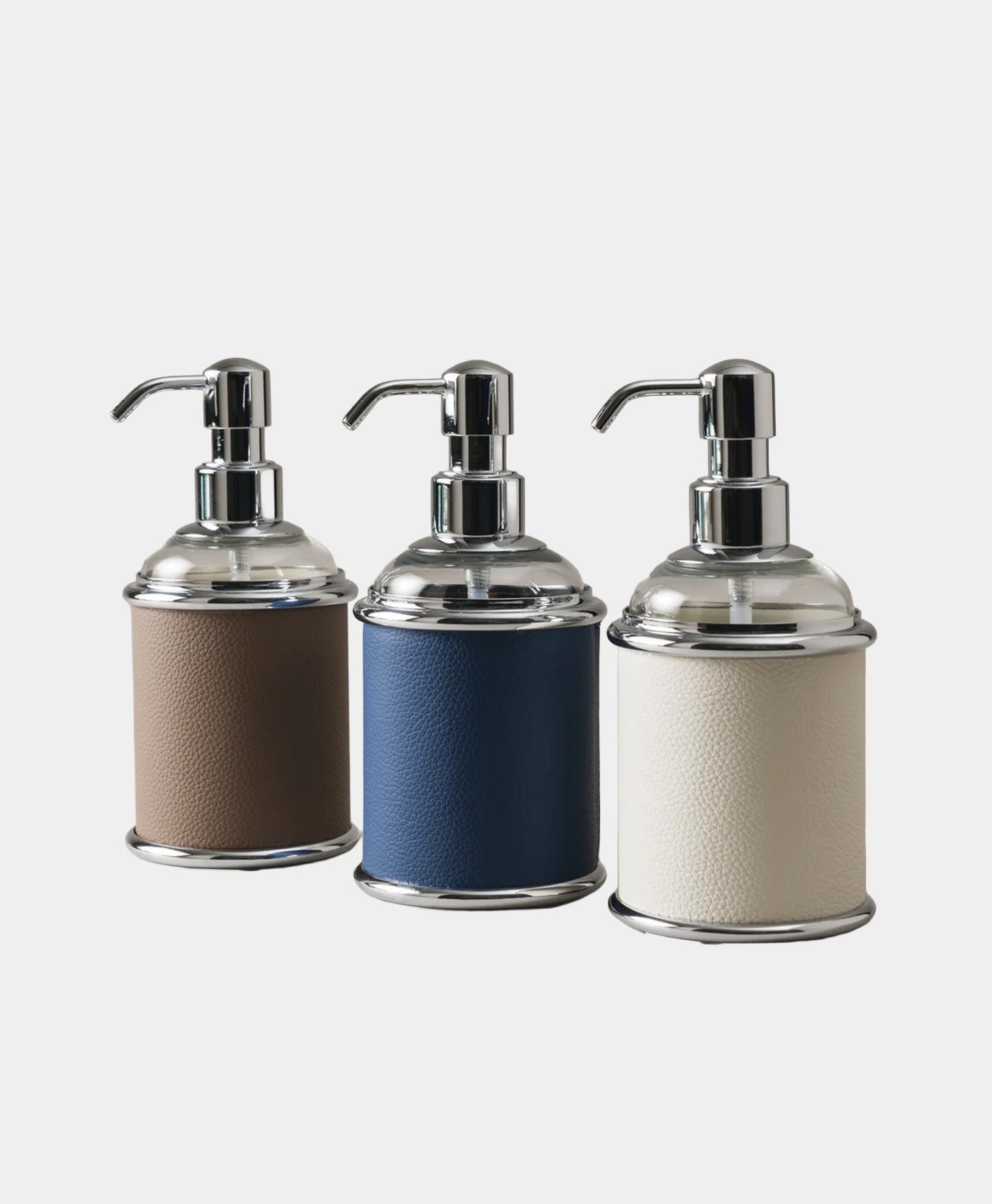 Dozator din sticla si piele albastra pentru sapun lichid