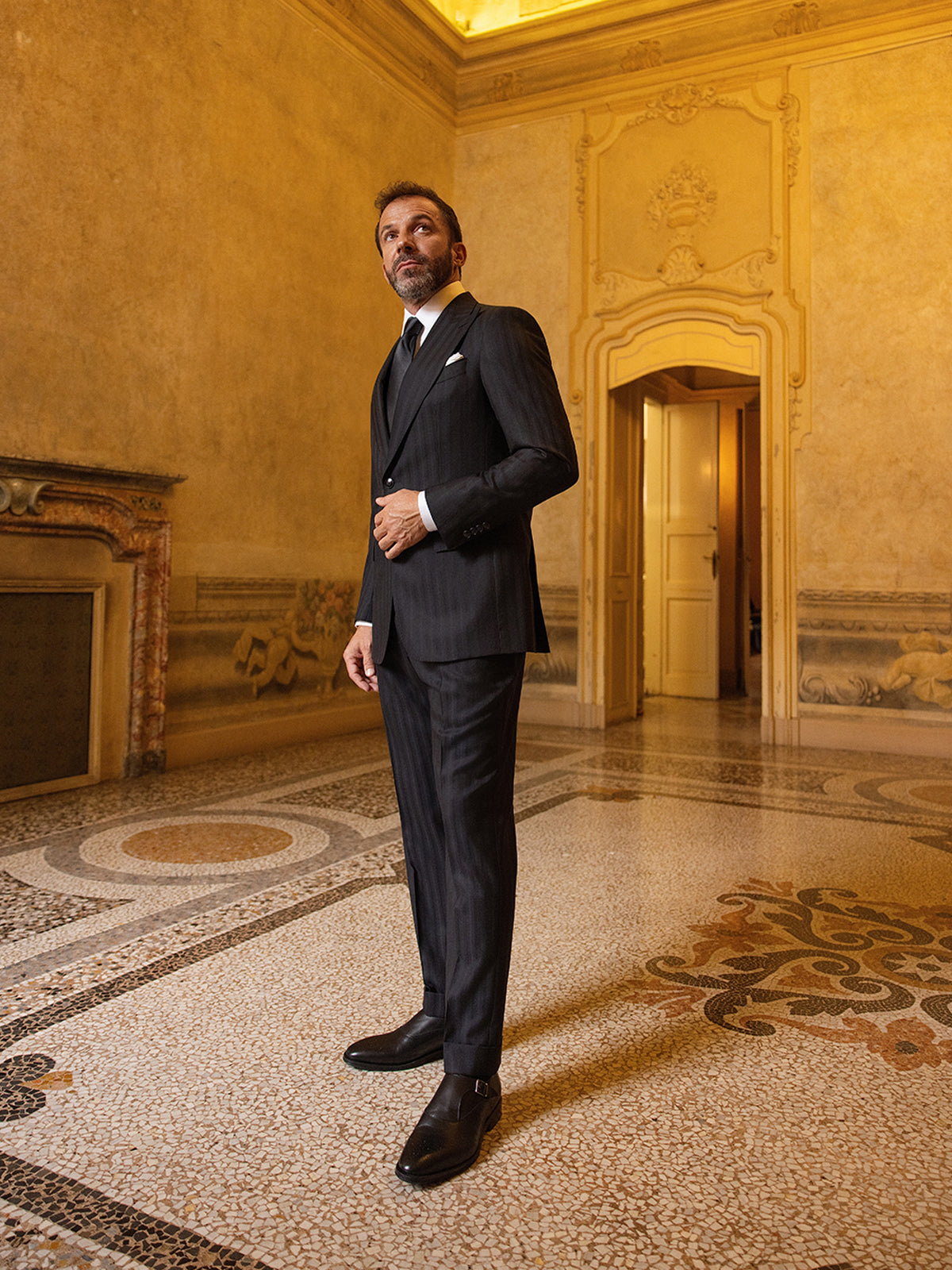 Costum negru in dungi, Made to Measure, lana