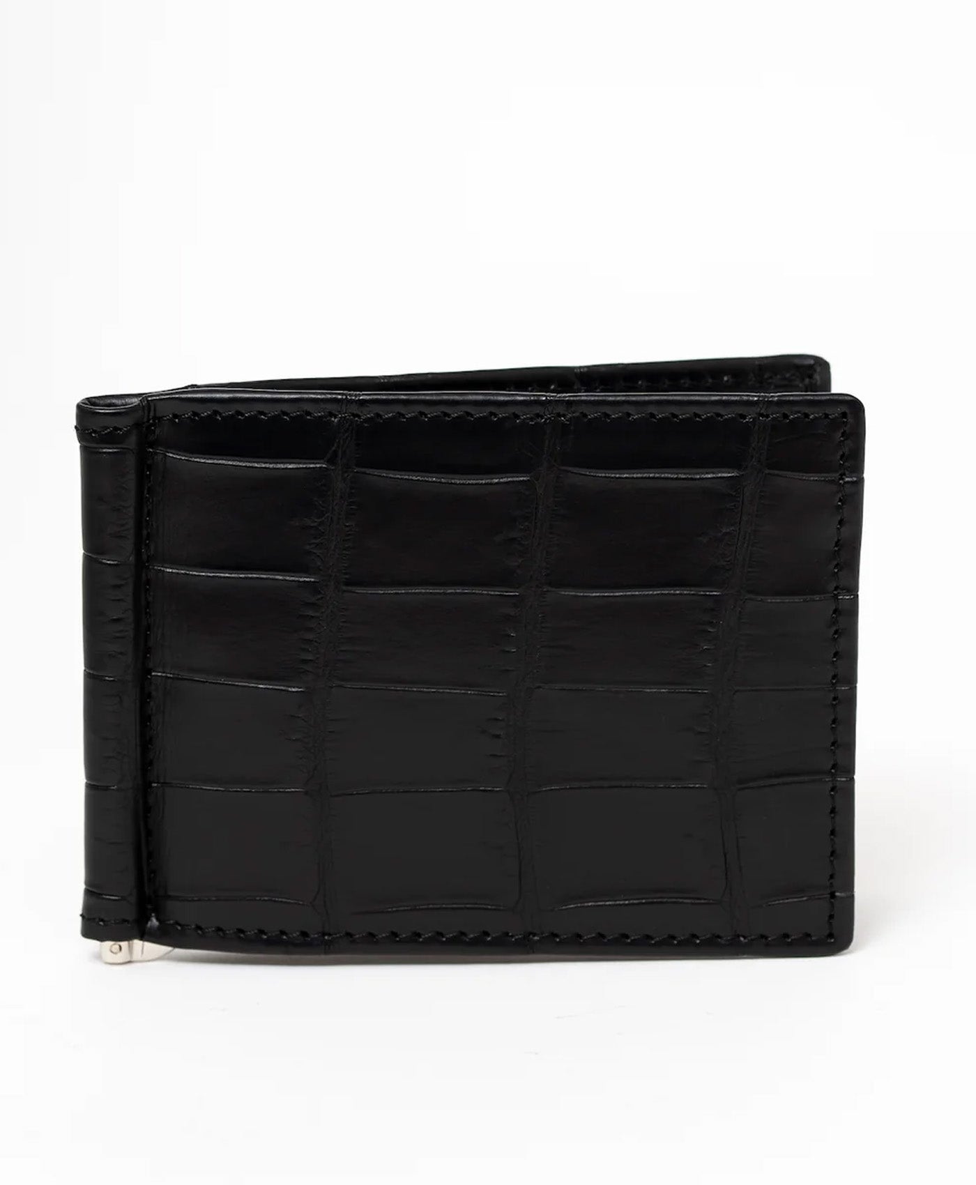 Portofel negru cu clips piele crocodil